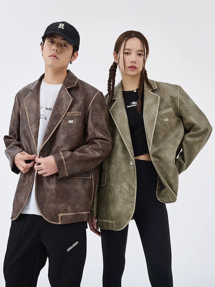 American retro Notting mountain leather suit for men and women, polished leather jacket