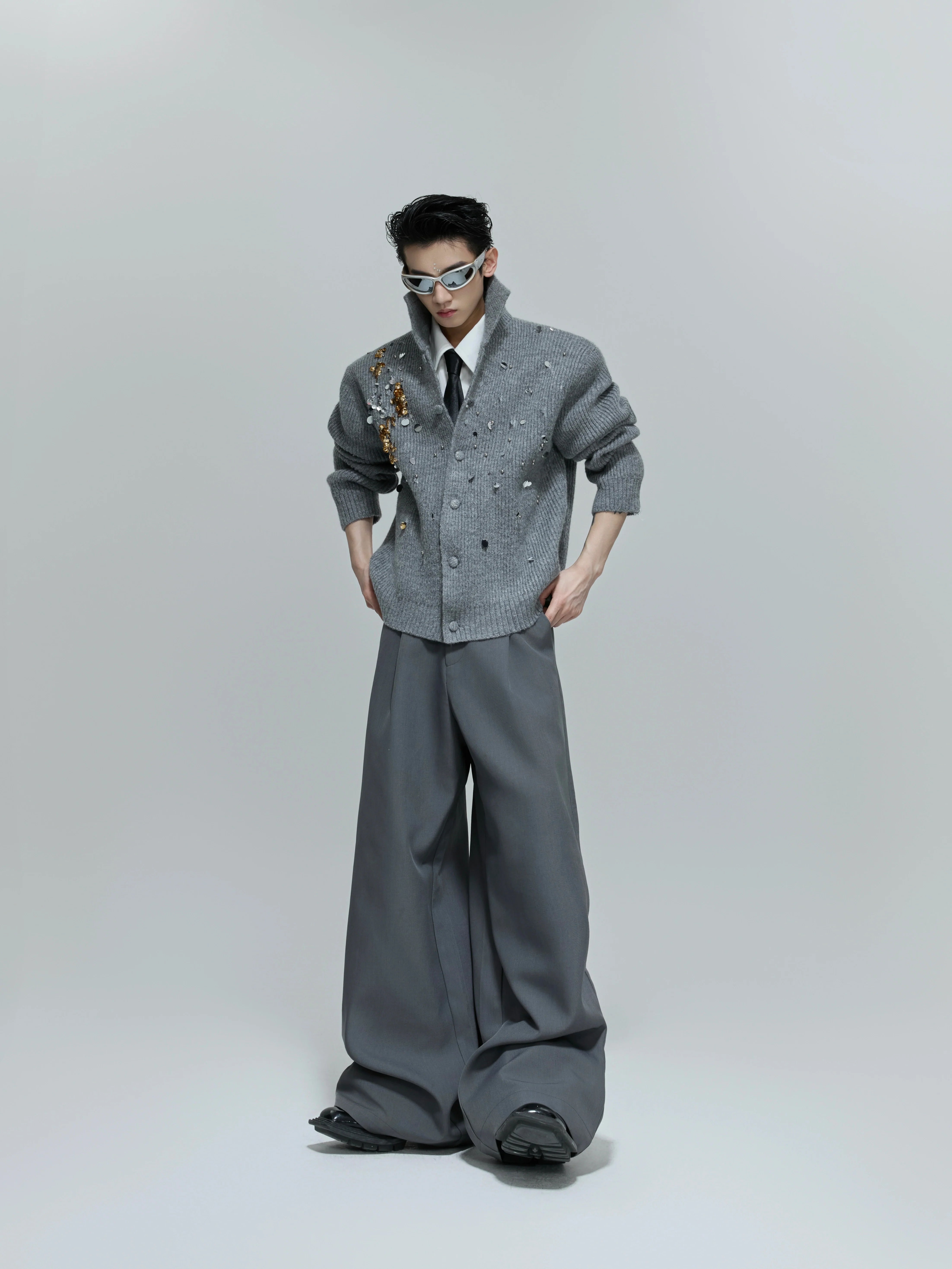 Niche heavy industry sequined design sense turtleneck sweater extravagant lazy knitted sweater jacket winter