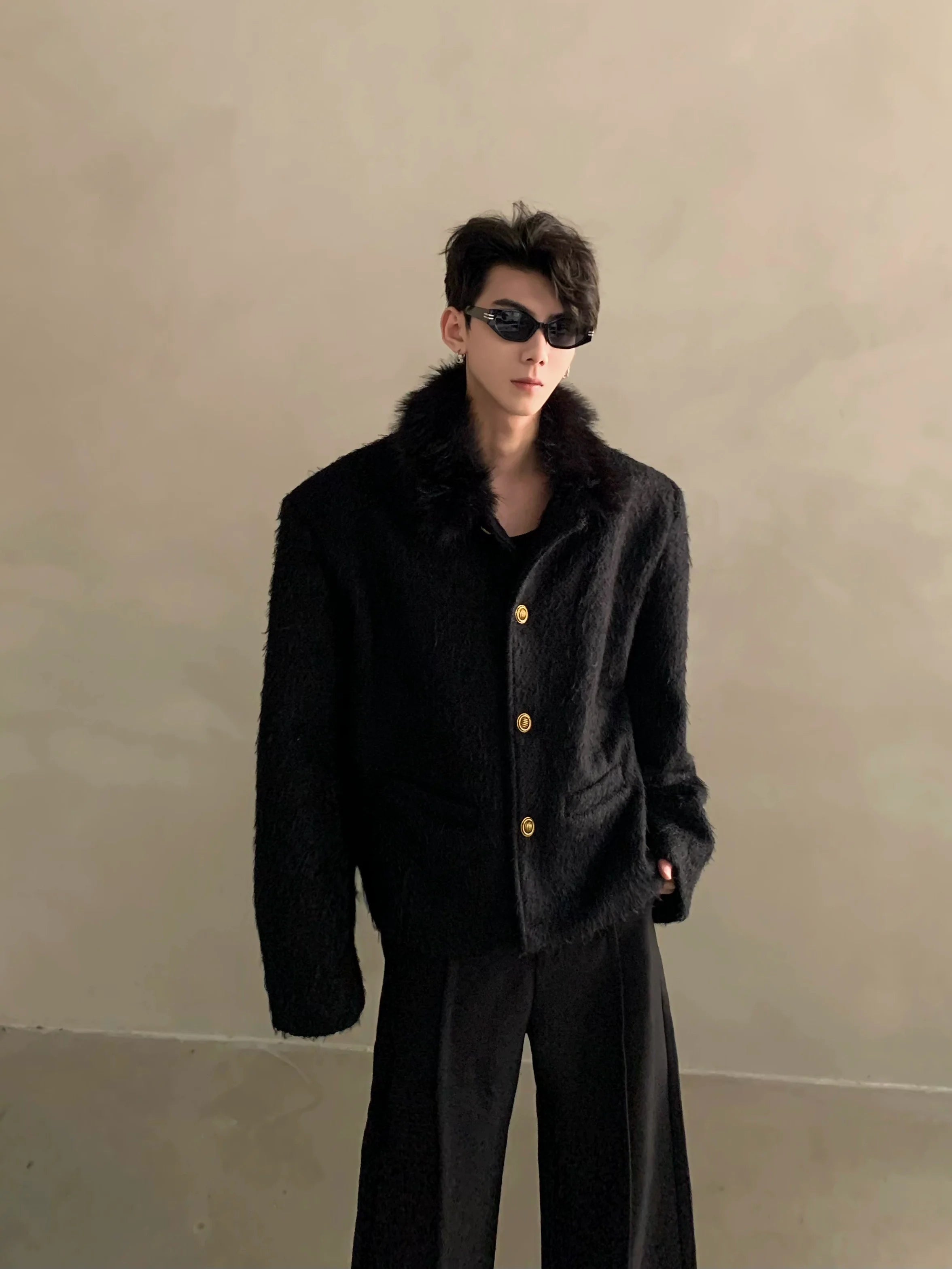 Winter light luxury high-end sense fur collar design sense small fragrant style jacket men's ruffian handsome top tide