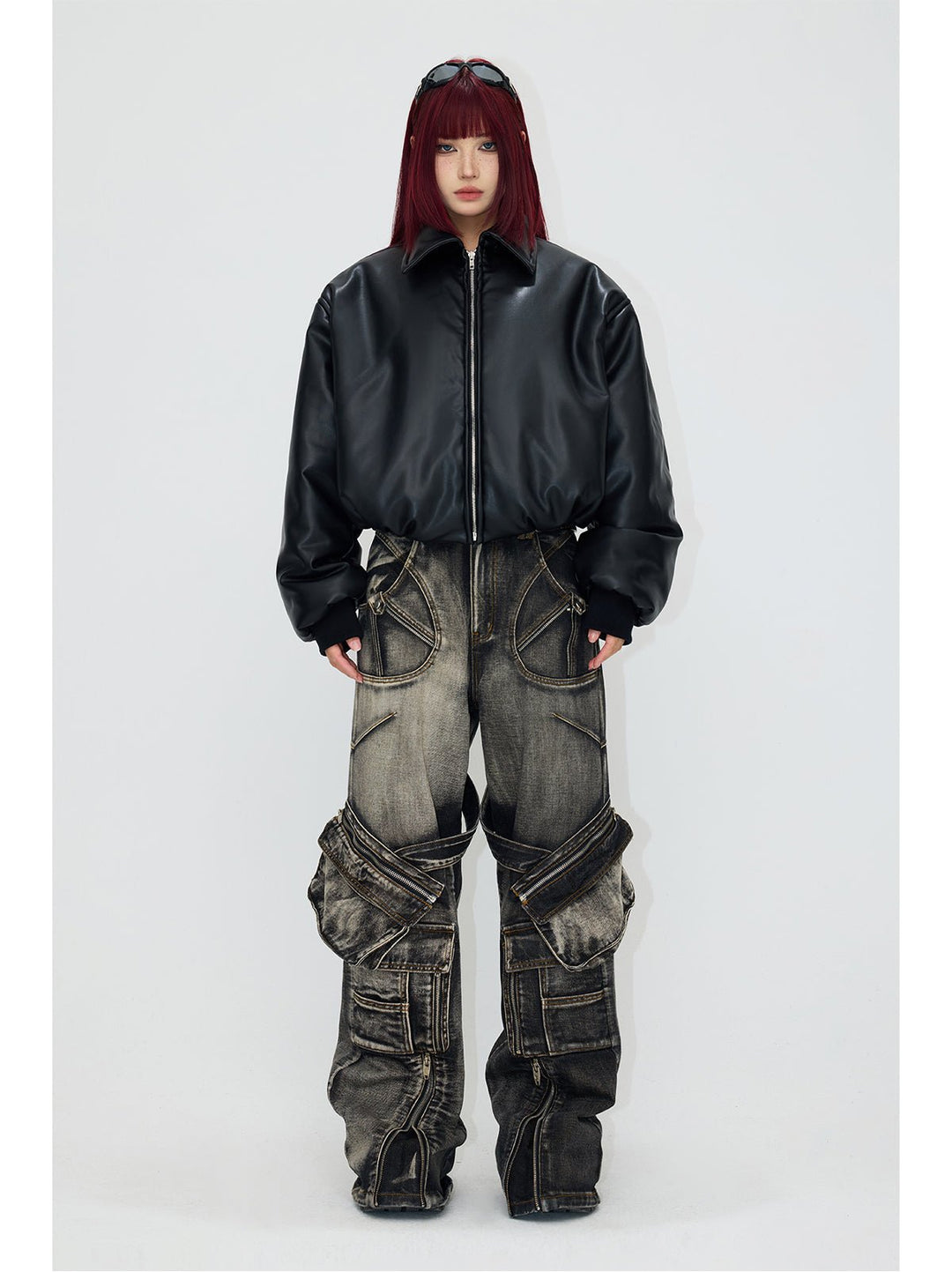 [PeopleStyle] Vintage Leder-Baumwolljacke mit überschnittenen Schultern st1792 