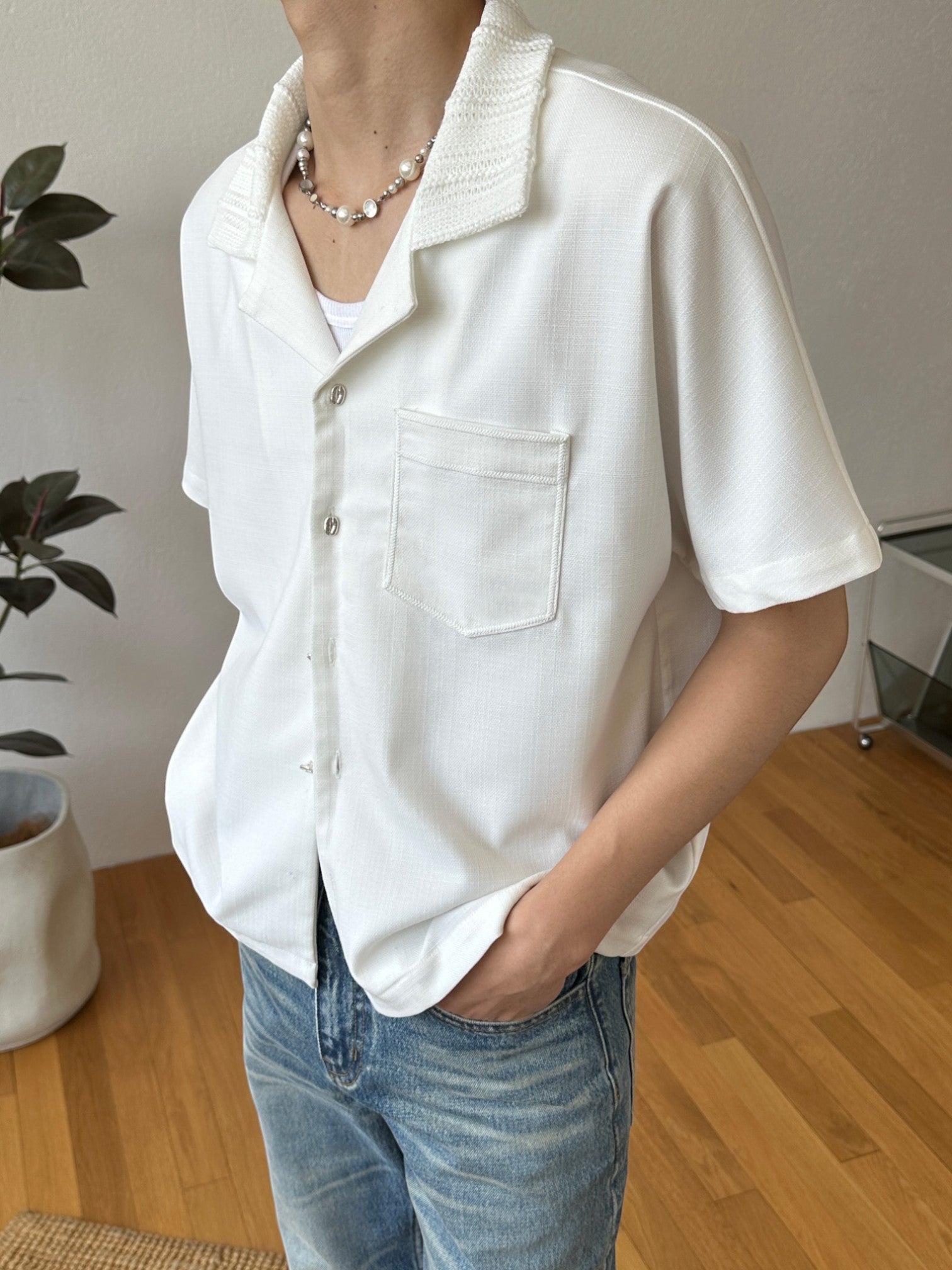 [FDM] WAVE TEXTURE RELAXED CUBAN COLLAR shirt st5023