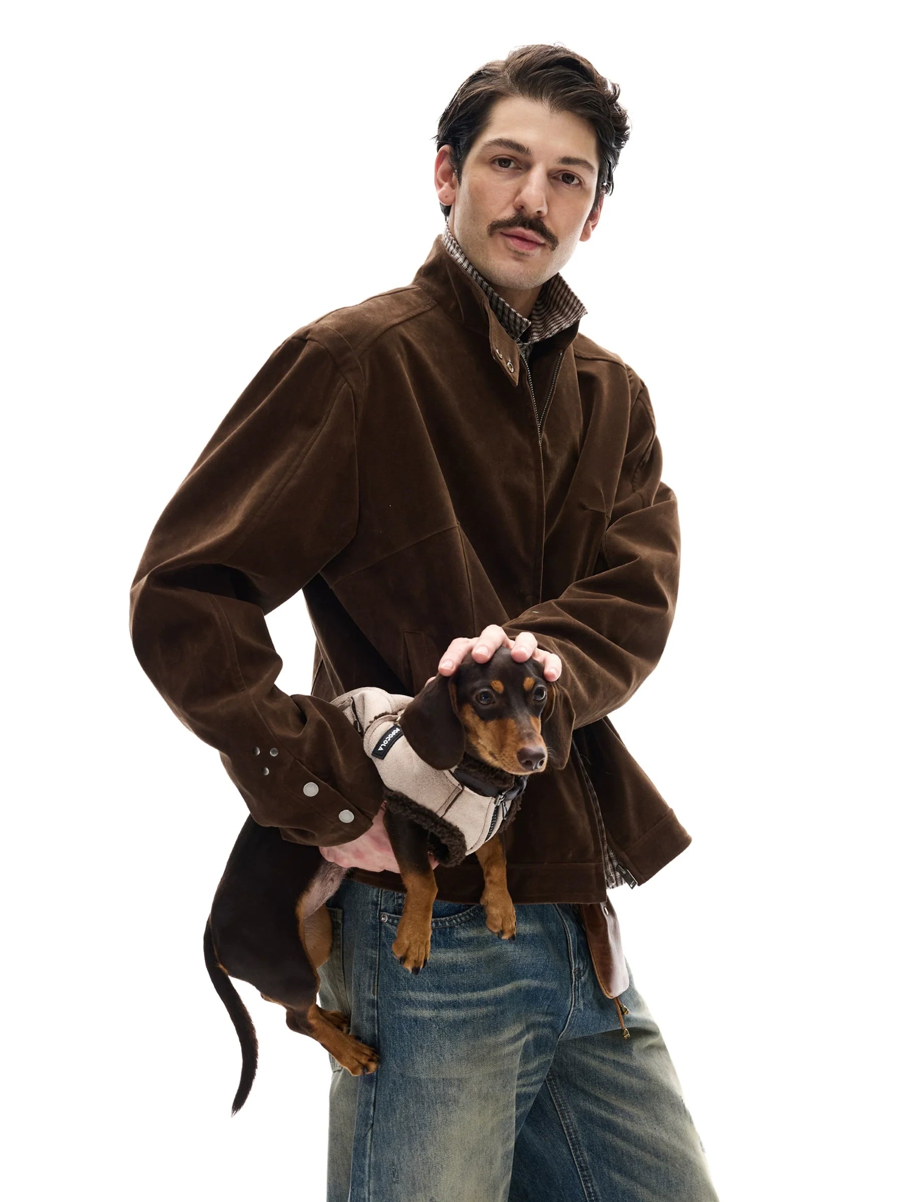 모던 스트리트 레트로 스웨이드 툴링 스탠드업 칼라 재킷, 남녀공용 캐주얼 디컨스트럭션 스플라이싱 숏 코트 