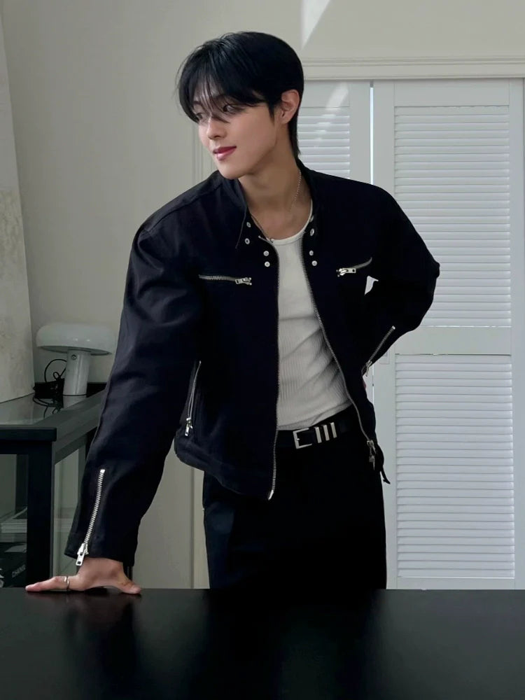 High-end short functional jacket men's spring loose stand-up collar jacket Korean trend ruffian handsome top