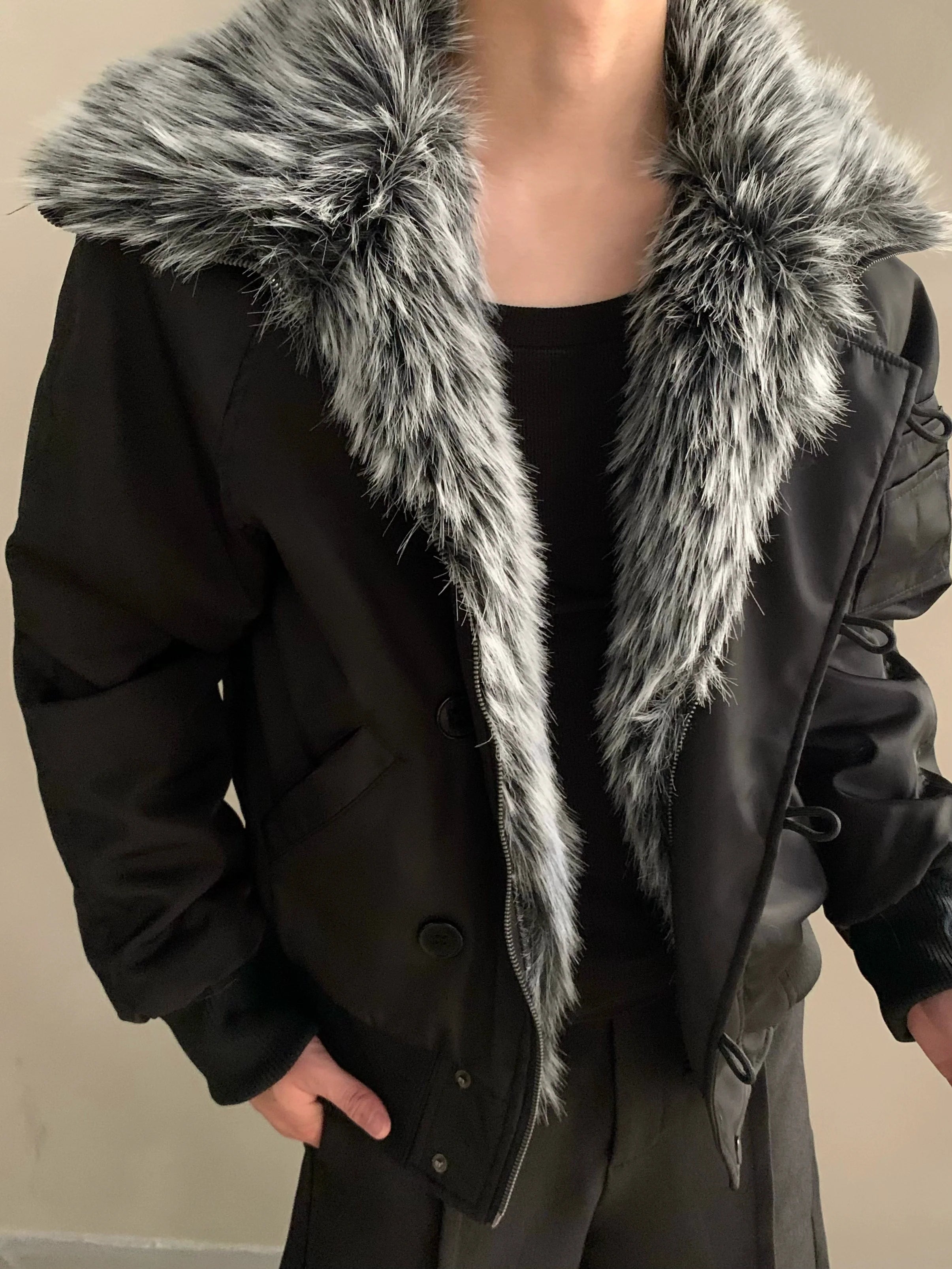 Winter fur collar mountain carving cotton clothes men's thickened warm cotton-padded jacket loose high-end jacket