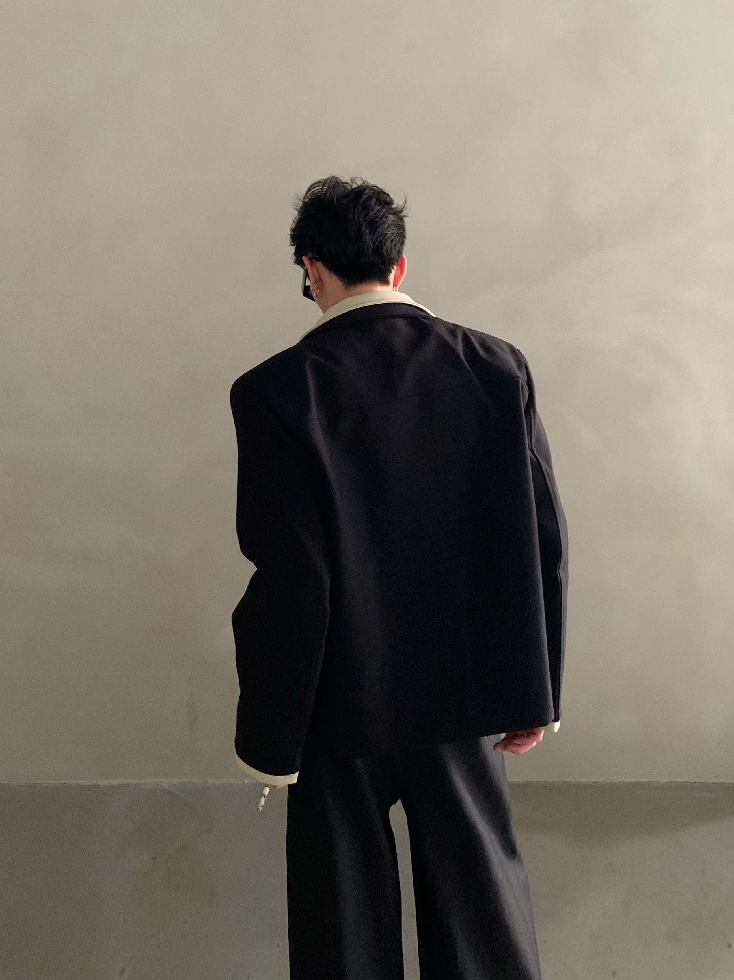 니치 라이트 럭셔리 하이엔드 스플라이싱 라펠 디자인 캐주얼 재킷 남성용 러피안 핸섬 탑 타이드 