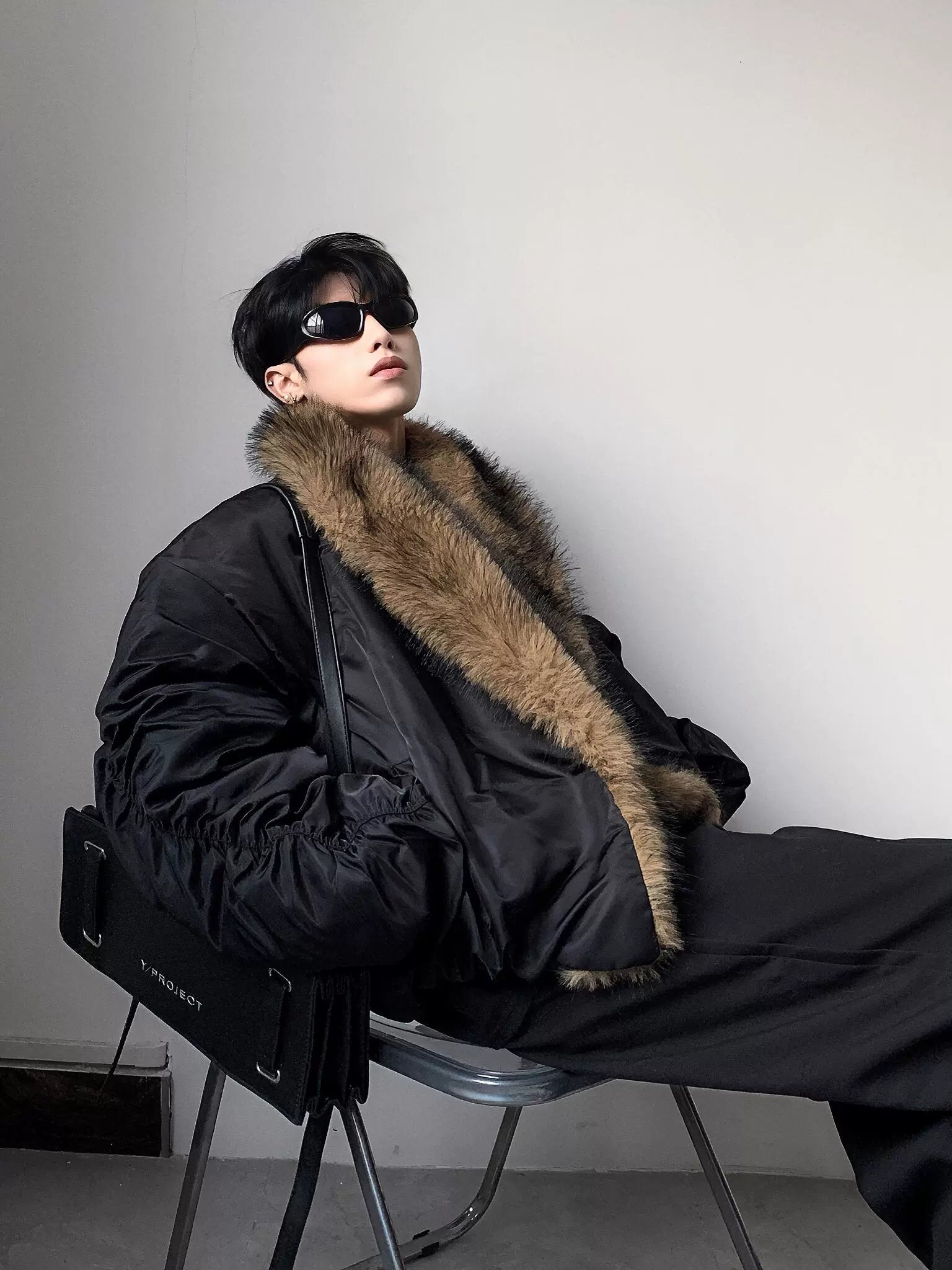 High sense big fur collar seat mountain carving jacket men's winter niche design sense cleanfit cotton clothes tide