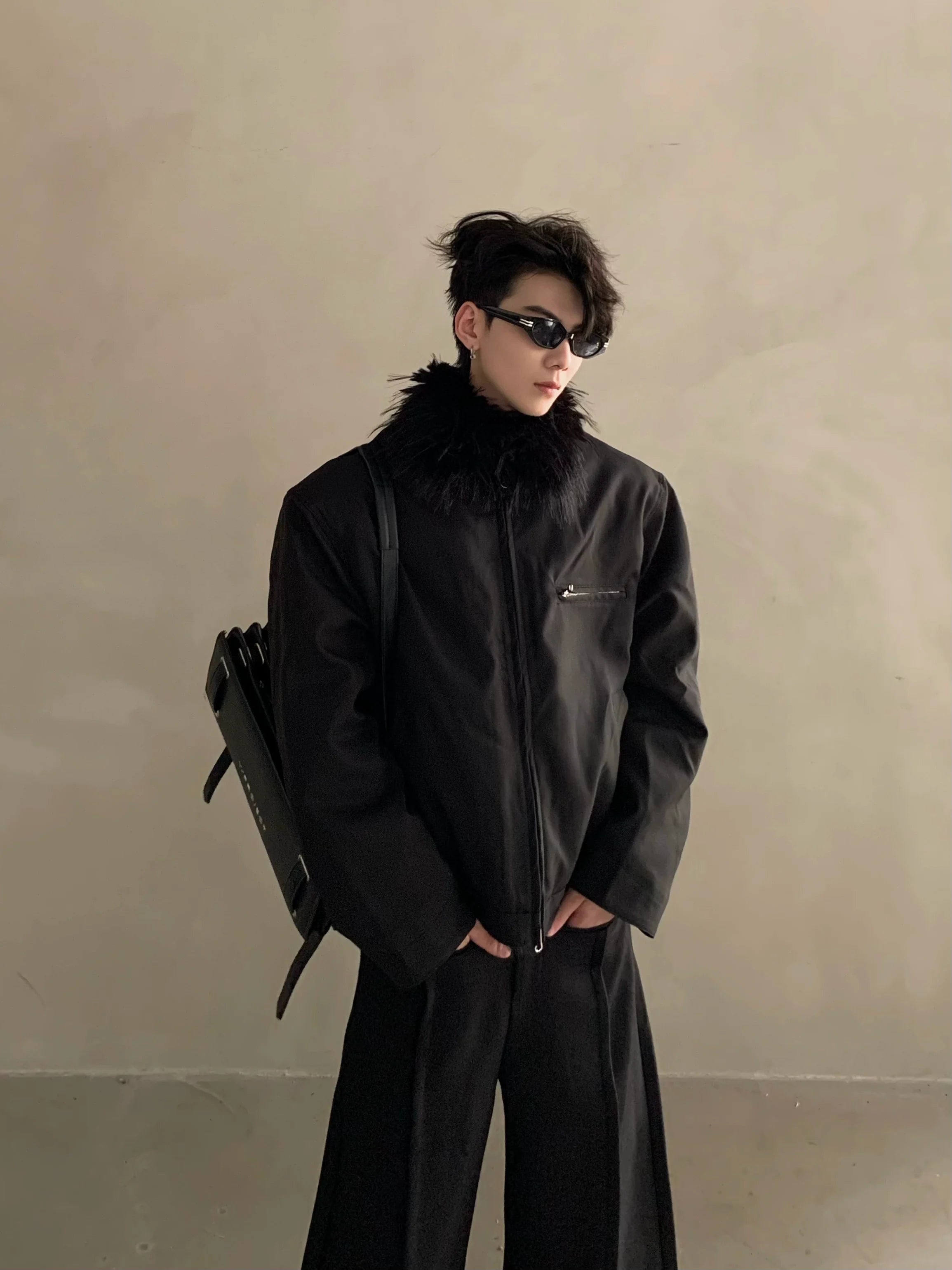 Winter niche mink fur collar seat mountain carved cotton-padded coat men's thickened warm high-end jacket jacket