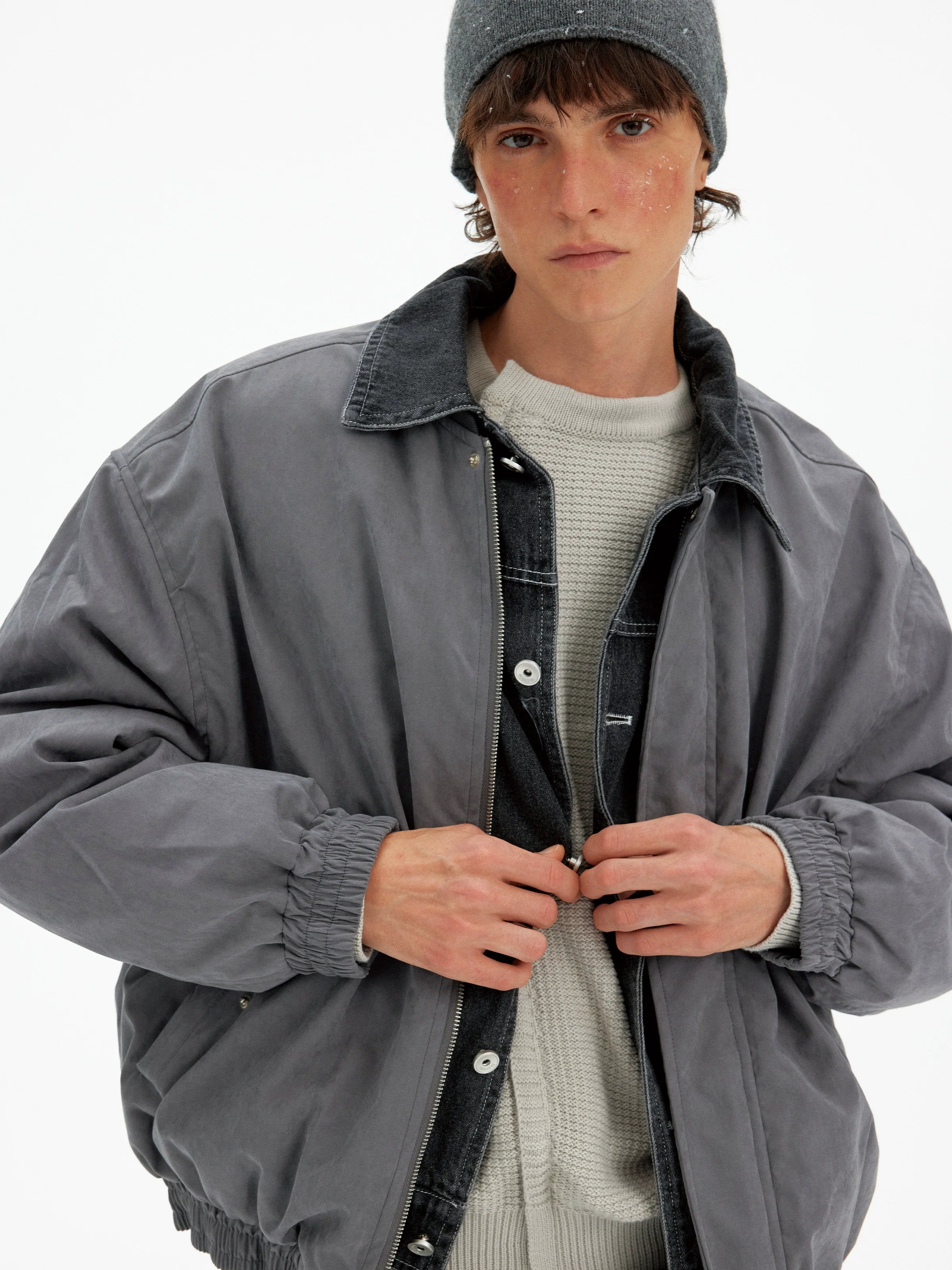 Retro trendy brand fake two-piece warm cotton clothes for men and women loose and casual design winter thickened jacket