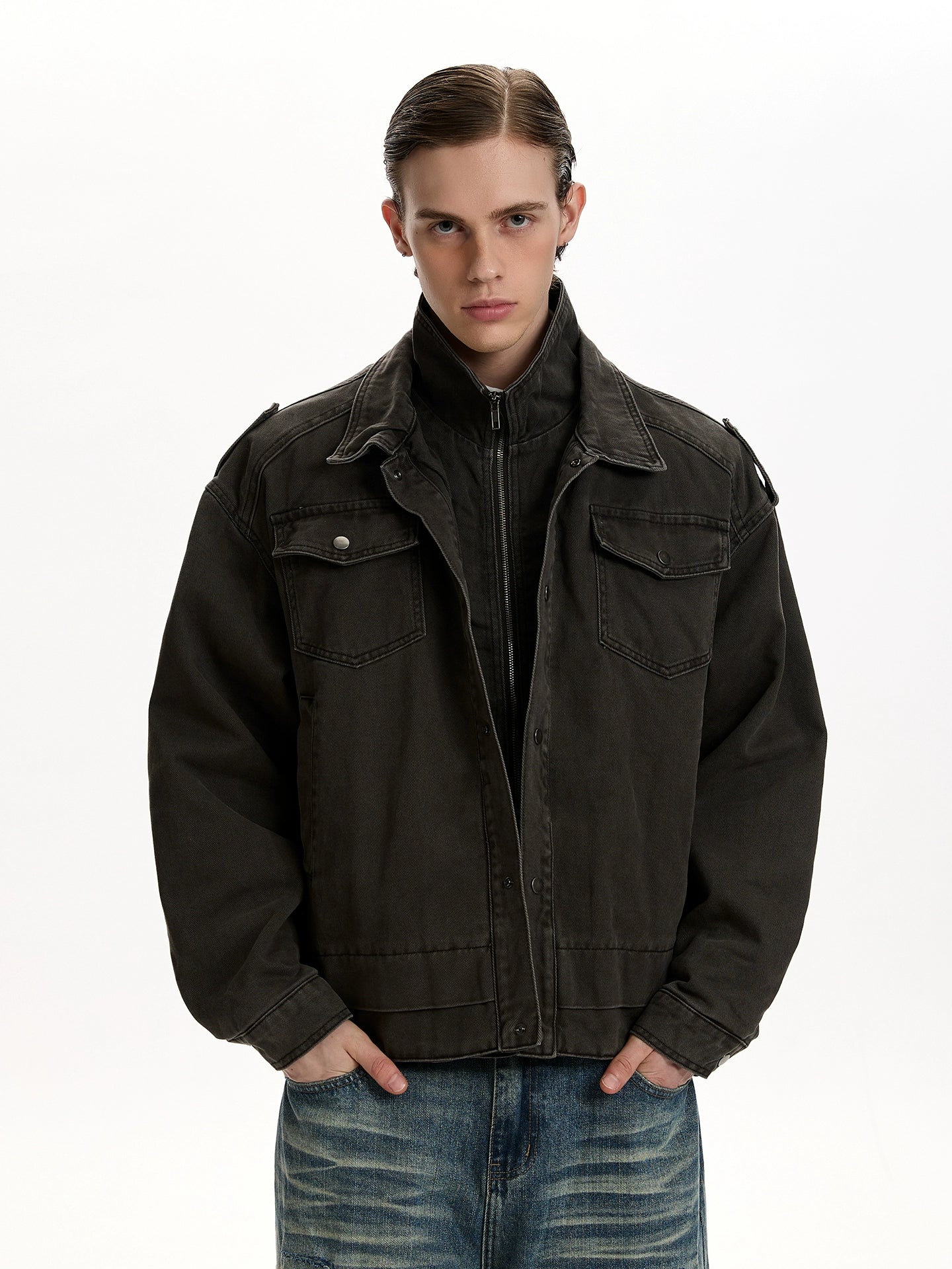 Double collar jacket vintage made old cotton jacket SIN0963