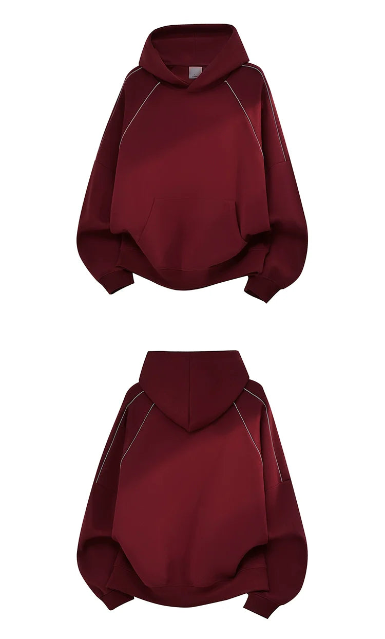 American trendy brand reflective strip splicing heavy hooded sweater men's autumn couple loose pullover hoodie