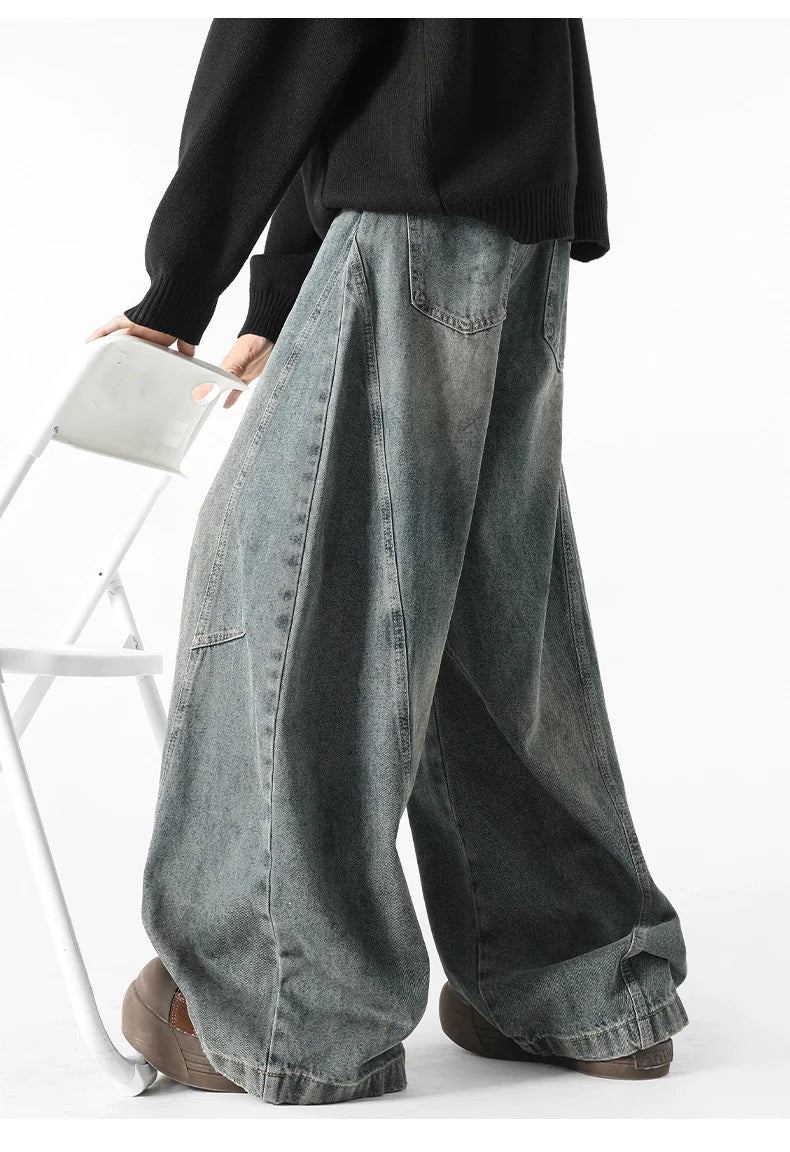 American retro straight jeans men's loose leg scimitar pants