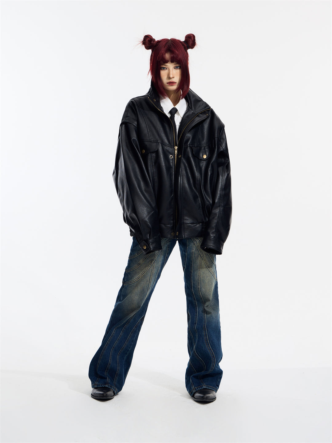 [PeopleStyle] Genderless wear silhouette fashionable leather jacket st1789
