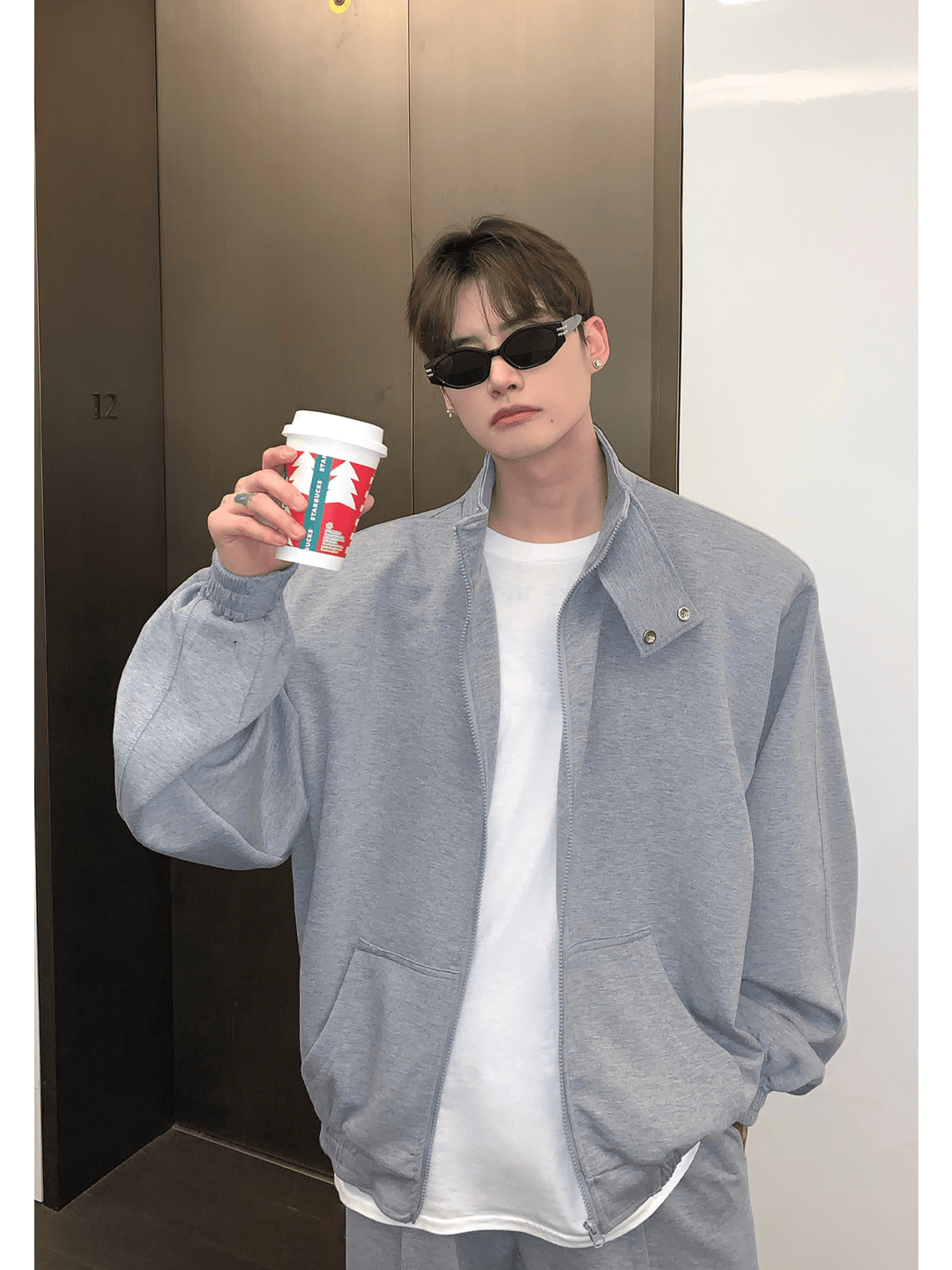 [CUIBUJU] Stehkragen-Schulterpolster-Cardigan-Set-up st1811