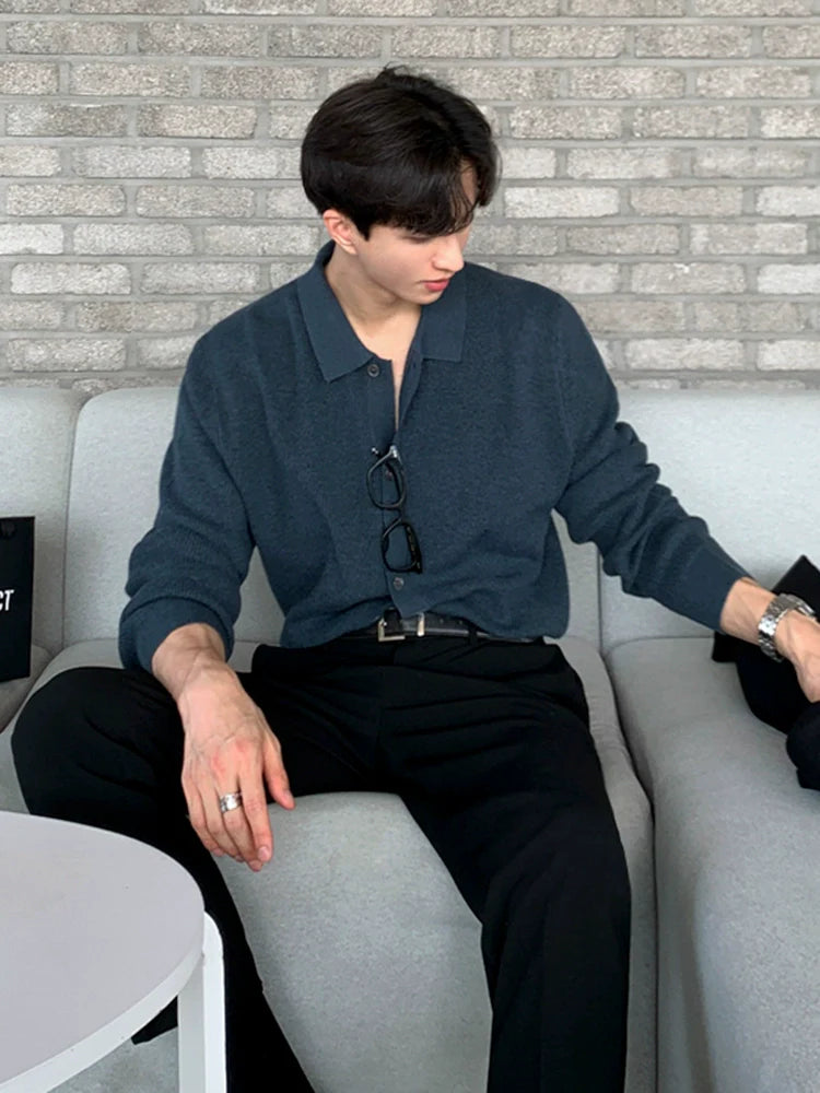Cardigan Sweater Men's Spring and Autumn Korean Loose Trend Light Ripe Wind Outer Wear Long Sleeve Knitted Polo Shirt