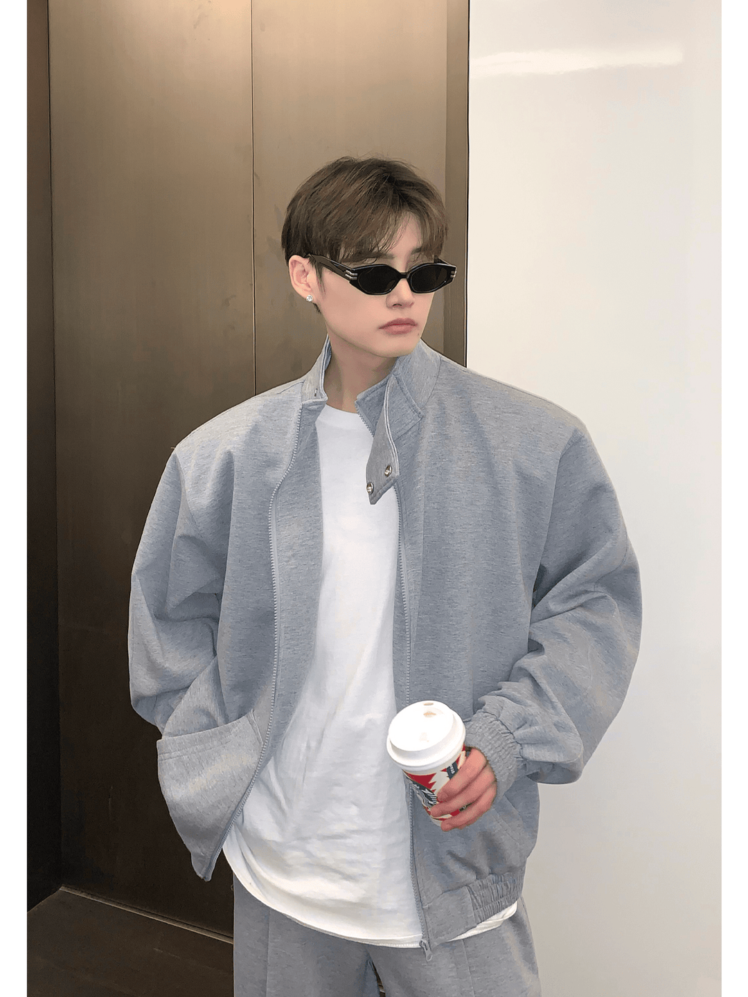 [CUIBUJU] Stehkragen-Schulterpolster-Cardigan-Set-up st1811