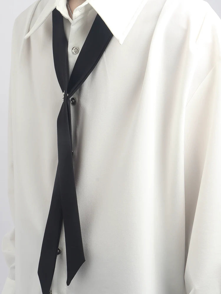 High-end ruffian handsome tie decorative shirt men's solid color versatile fashion men's shirt