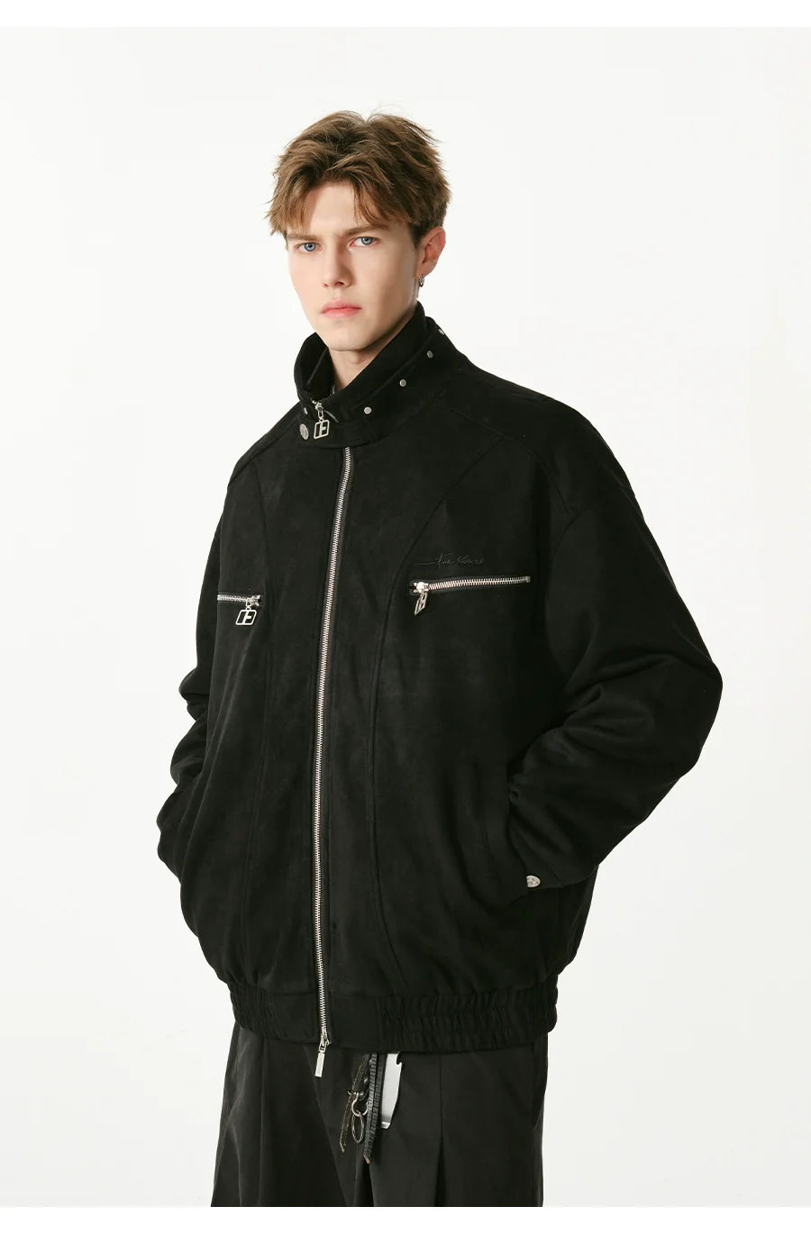 Heavy stand-up collar suede jacket couple loose coat SIN0991