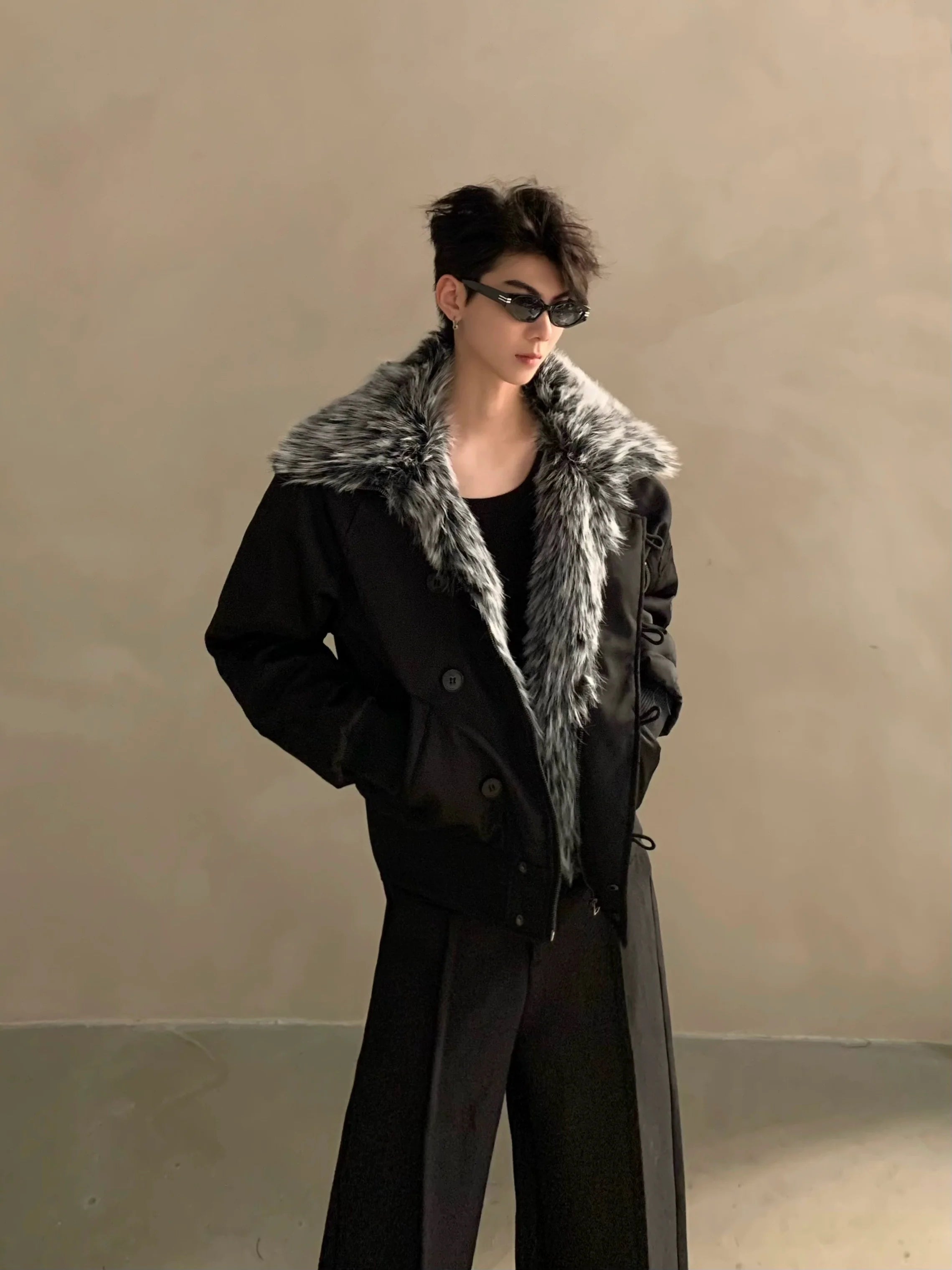 Winter fur collar mountain carving cotton clothes men's thickened warm cotton-padded jacket loose high-end jacket