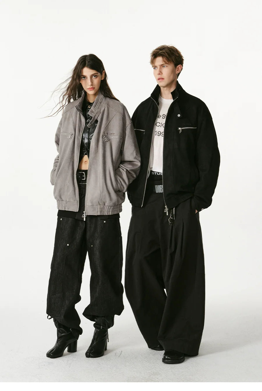 Heavy stand-up collar suede jacket couple loose coat SIN0991