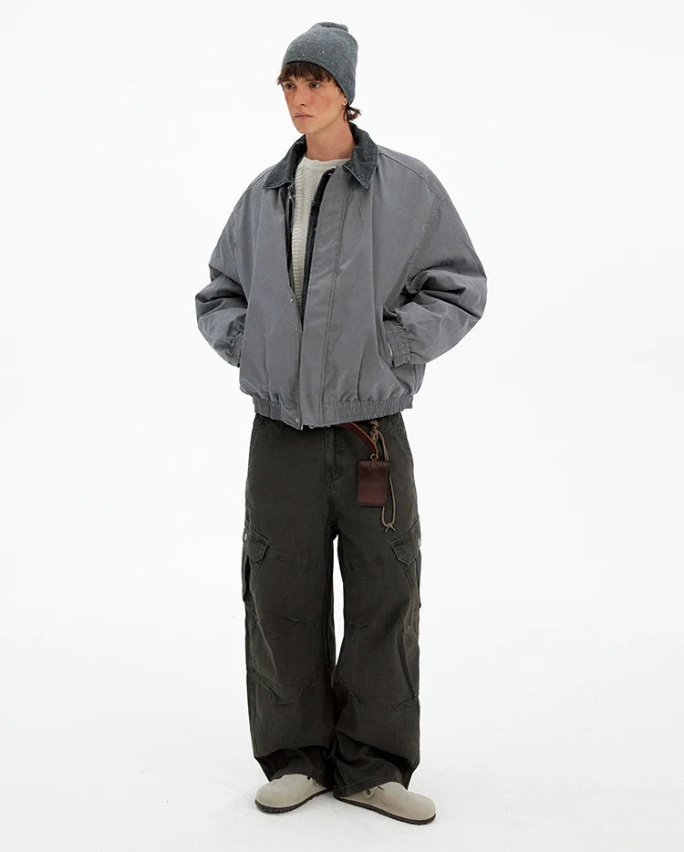 Retro trendy brand fake two-piece warm cotton clothes for men and women loose and casual design winter thickened jacket