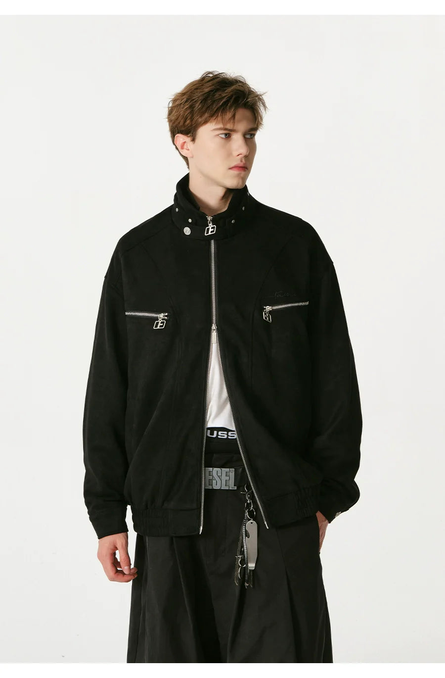 Heavy stand-up collar suede jacket couple loose coat SIN0991