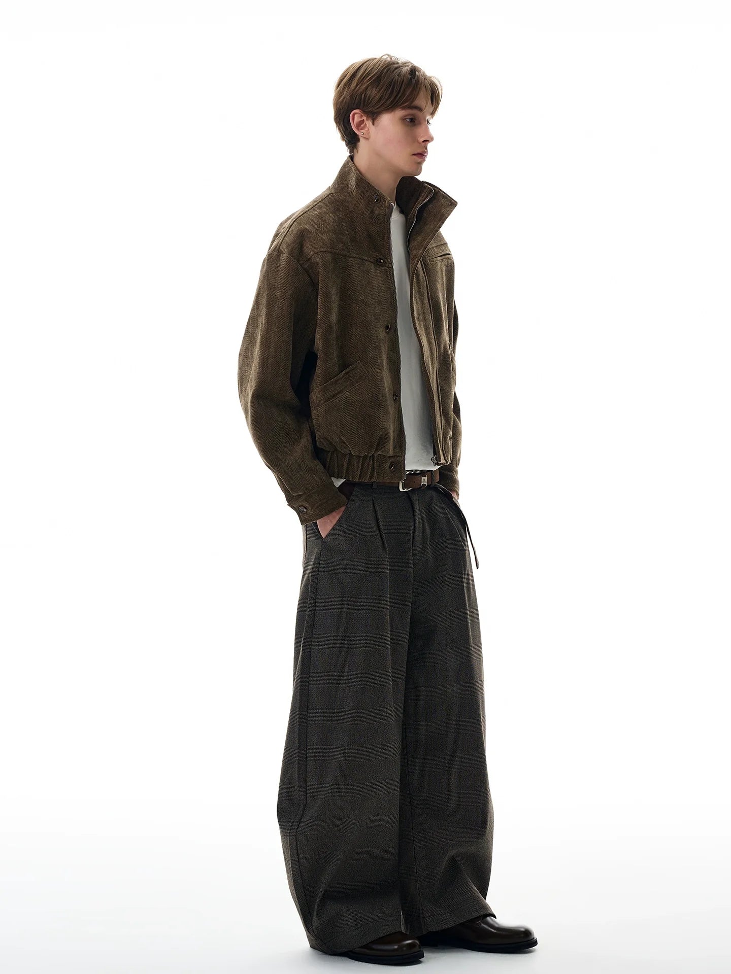 Vintage Barn brown textured stand-up collar jacket SIN0971