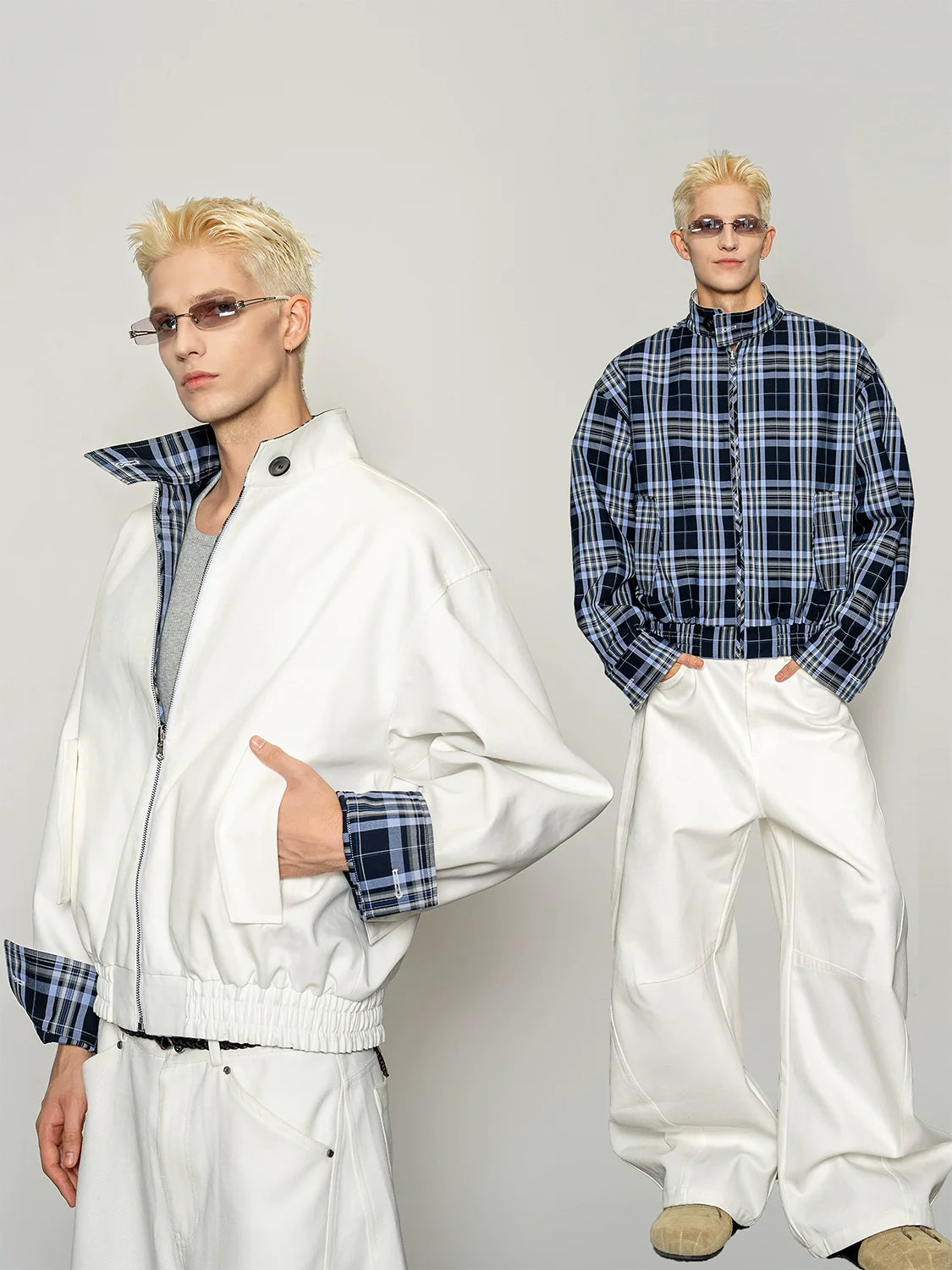 Wear more than one dress, contrasting color plaid, double-sided coat, windproof, waterproof and wide short jacket.