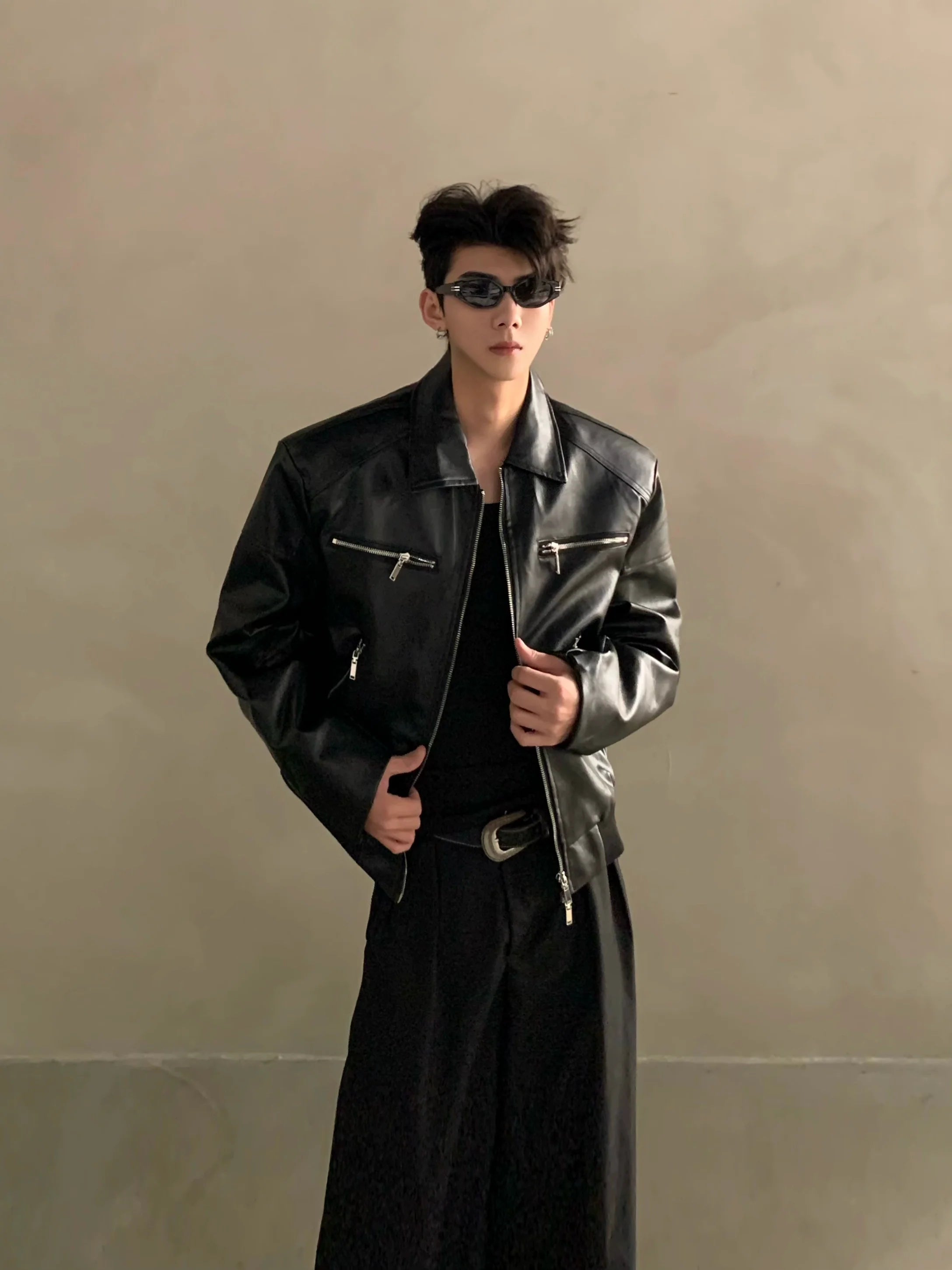 Niche deconstruction zipper design jacket premium American gallery cleanfit leather jacket