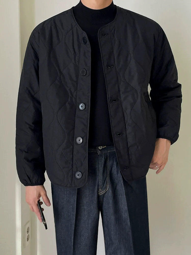 Winter Japanese loose collarless cotton clothes cityboy Korean trendy tooling warm light jacket cotton clothes