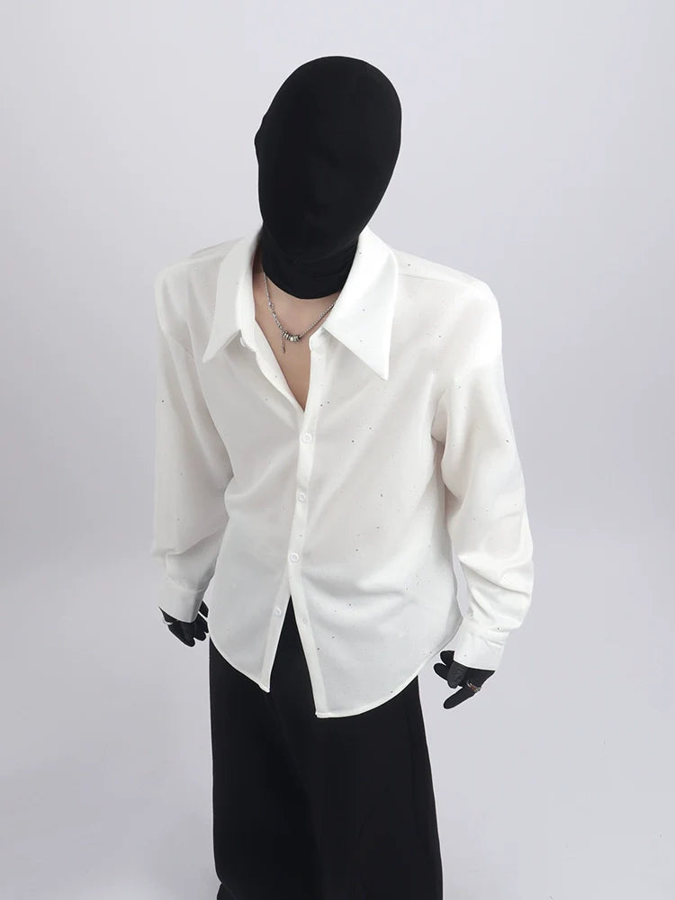 블랙 의류 프리미엄 감각 니치 디자인 스팽글 셔츠 남성 러피안 핸섬 프라이드 스트리트 캐주얼 긴팔 셔츠 