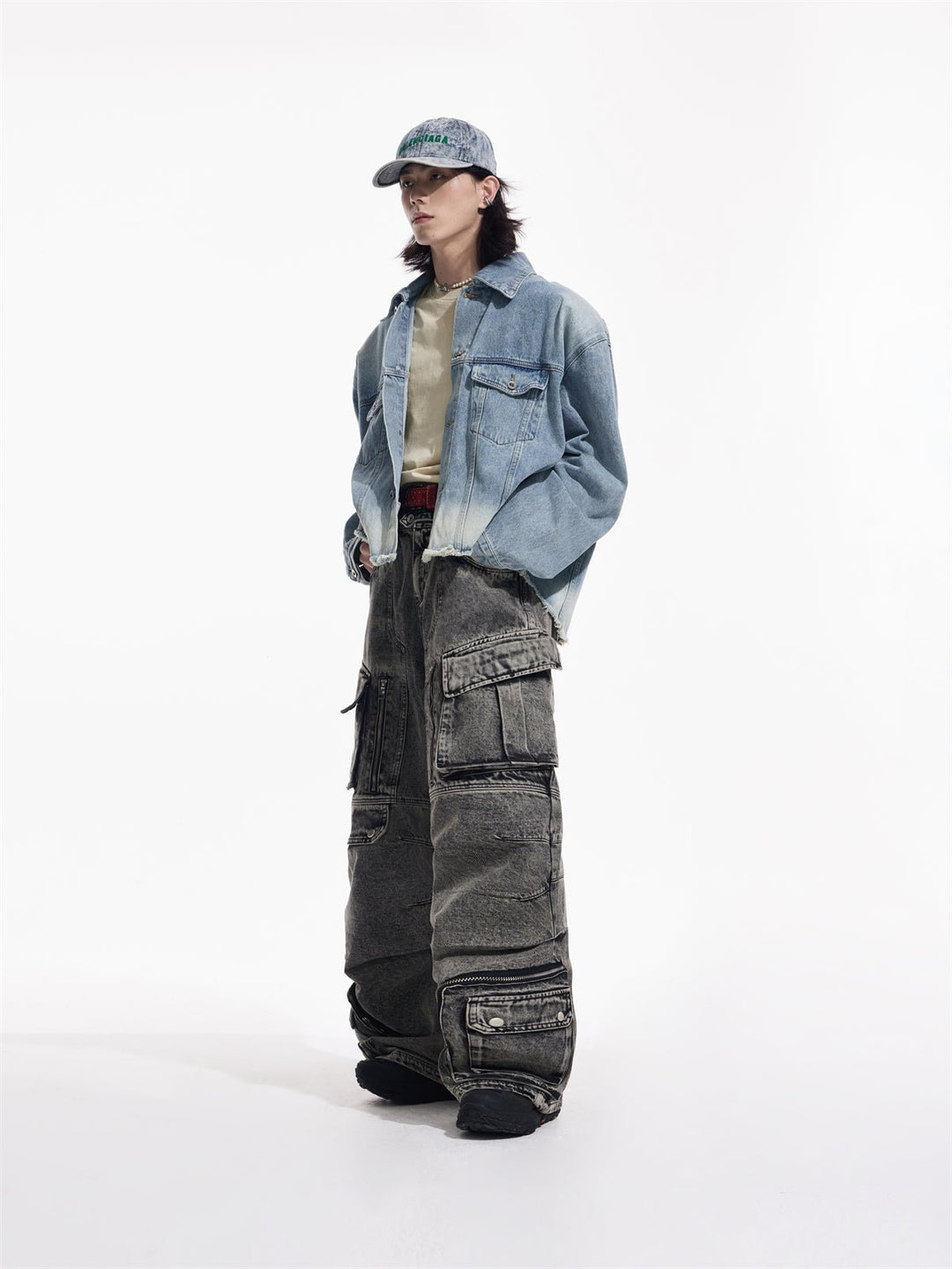 [PEOPLESTYLE] Multi-pocket wide leg casual jeans st2096