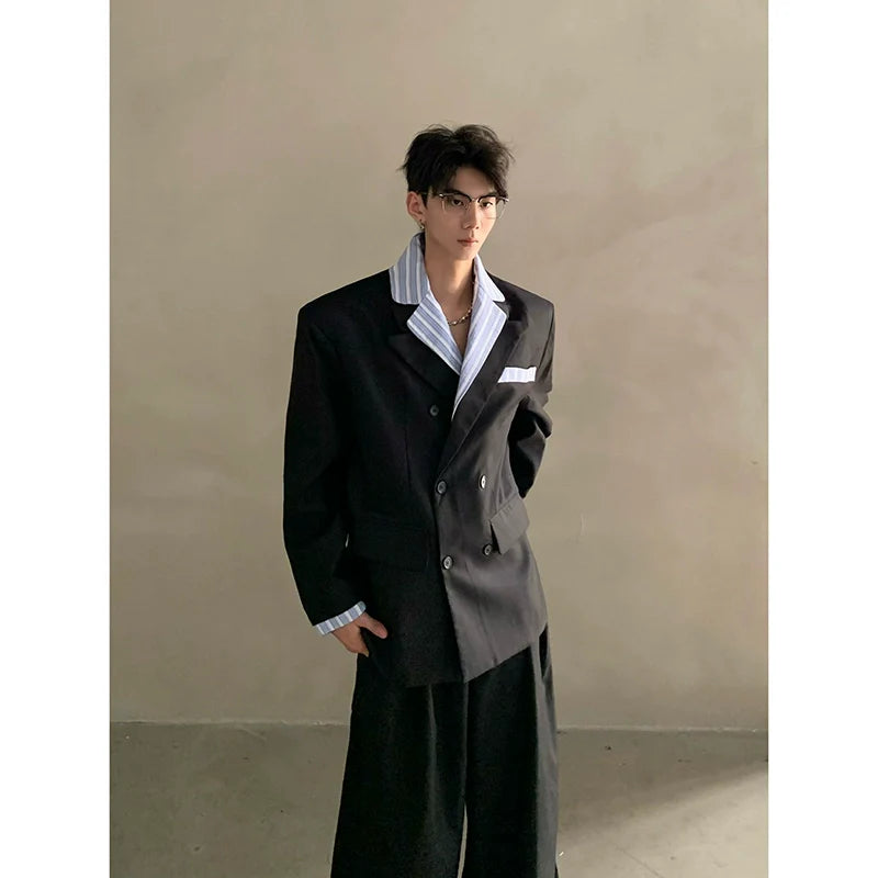 니치 하이엔드 미우 스트라이프 셔츠 칼라 숄더 패딩 수트 남성용 러피안 핸섬 수트 재킷 