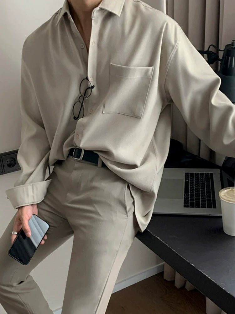 Old money style casual long-sleeved shirt men's autumn Korean loose high-end shirt non-ironing inch clothes