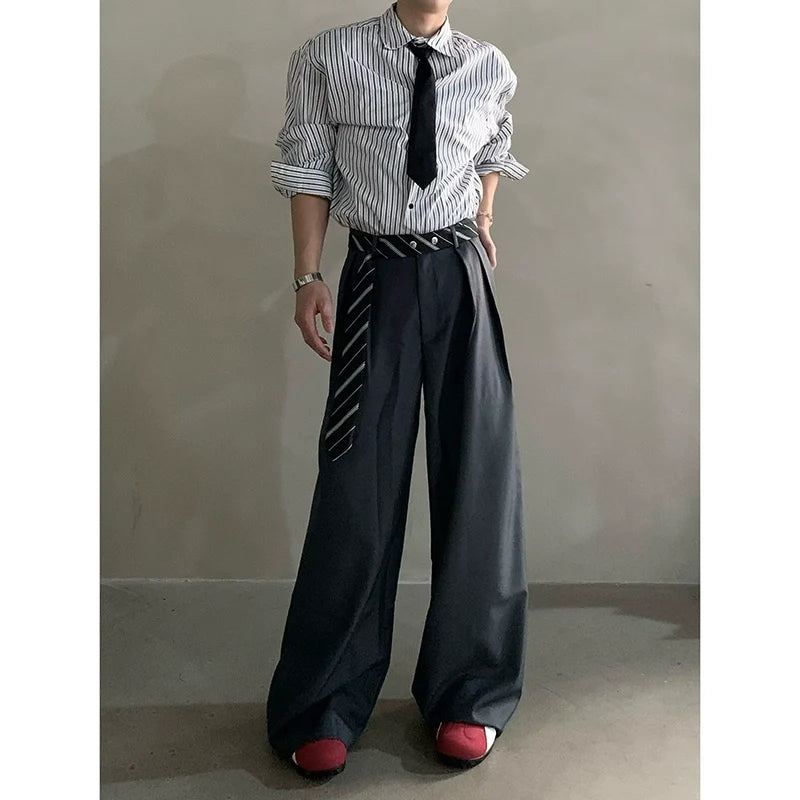 High-end niche scarf design scimitar casual pants men's non-ironing and drape casual pants tide