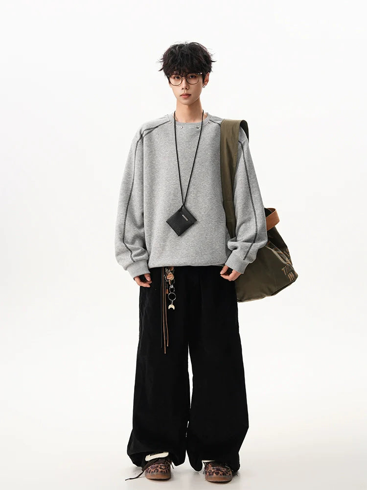 American Hasselblad line rivet sweater men and women winter high street couple crew neck inside loose design sports top SIN0896