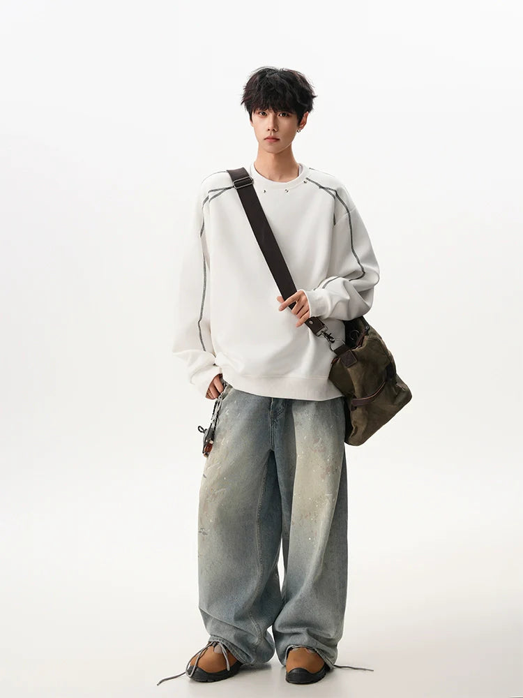 American Hasselblad line rivet sweater men and women winter high street couple crew neck inside loose design sports top SIN0896