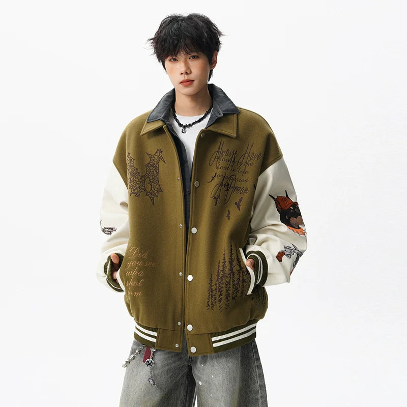 미국 중공업 자수 장식, 대비되는 색상의 접합, 남성용 트렌디한 하이 스트리트 커플 라펠 재킷