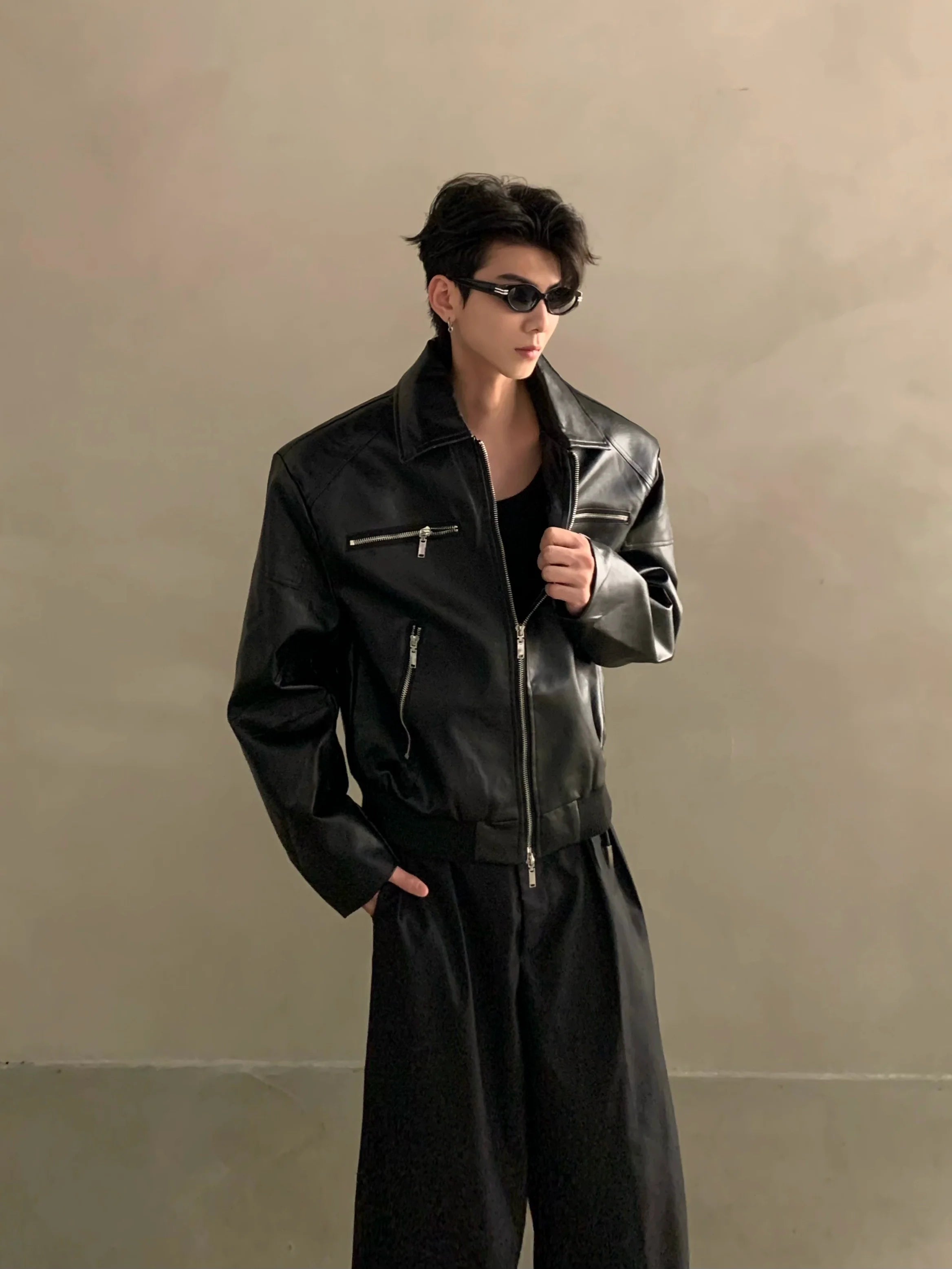 Niche deconstruction zipper design jacket premium American gallery cleanfit leather jacket