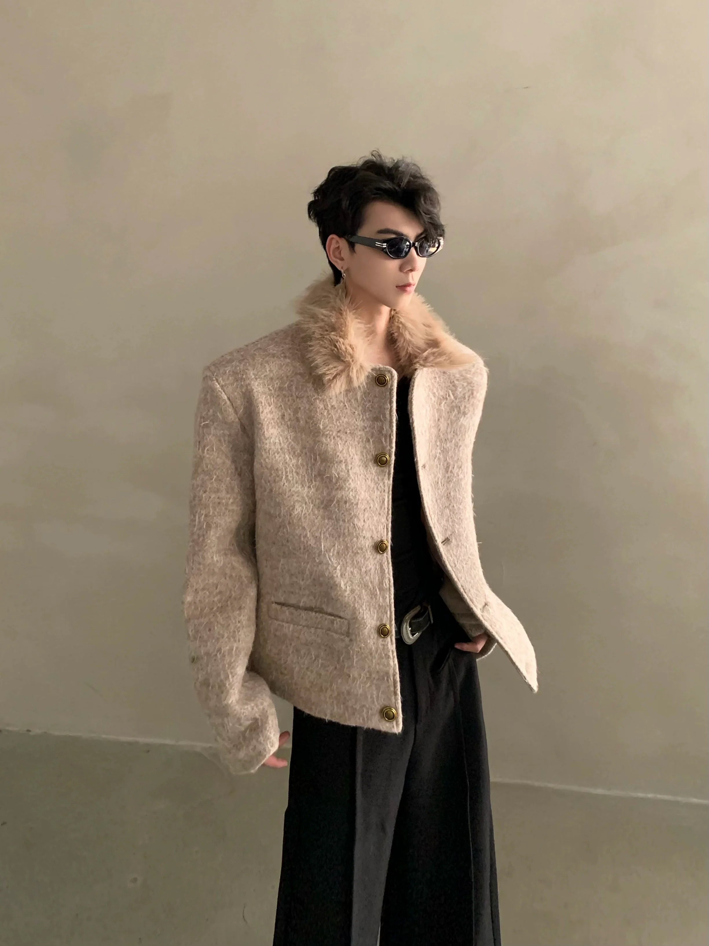 Winter light luxury high-end sense fur collar design sense small fragrant style jacket men's ruffian handsome top tide