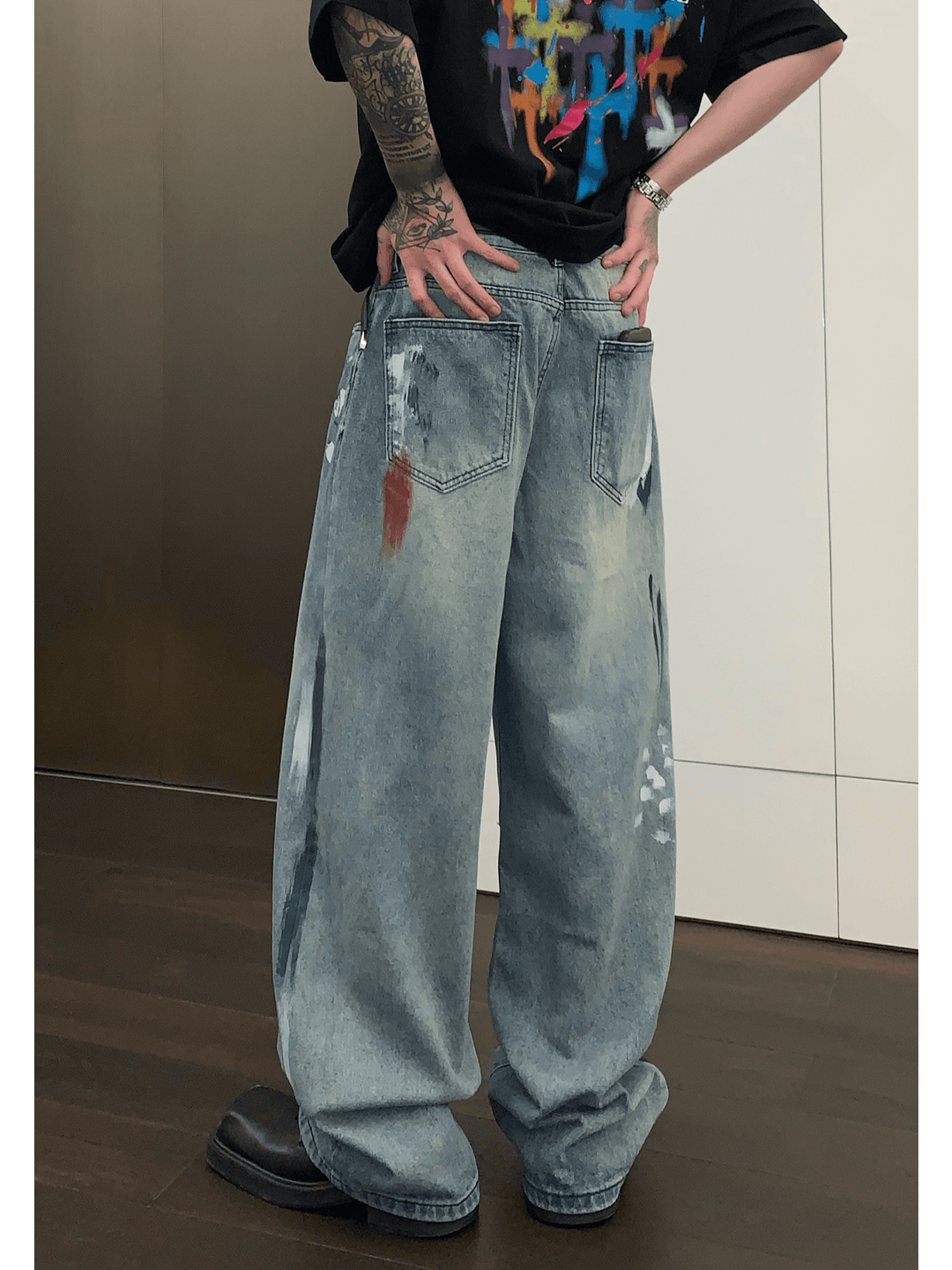 [CUIBUJU] street graffiti contrast color straight jeans st1759