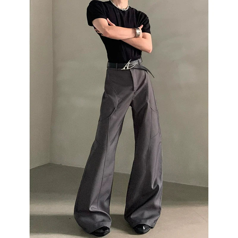 Niche design silhouette black micro-flared trousers men's senior sense cleanfit casual pants tide