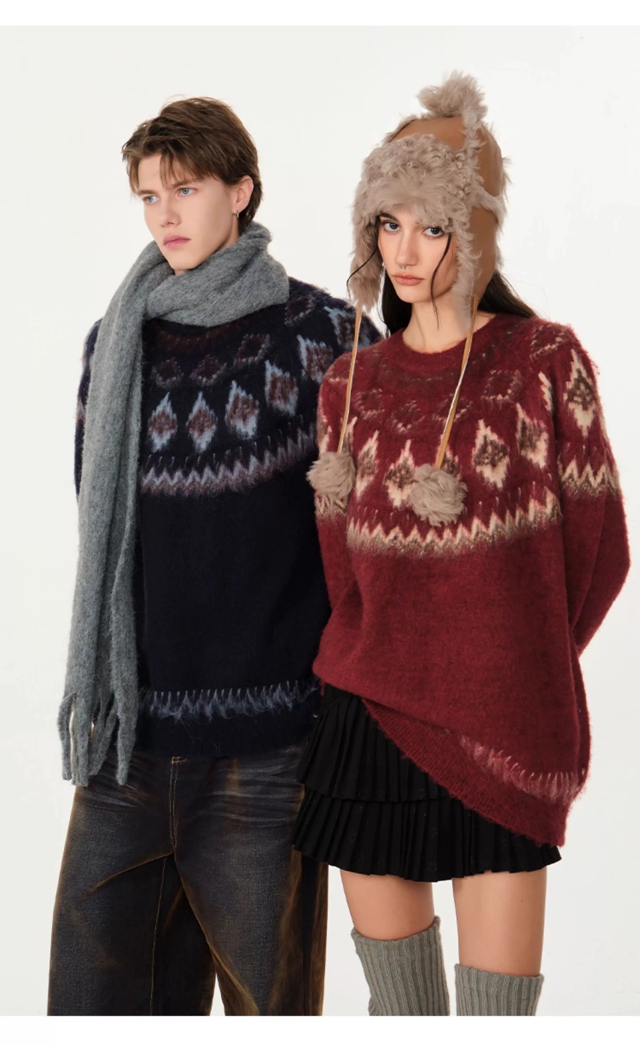 빈티지 자카드 스웨터 커플 스웨터 SIN0996 