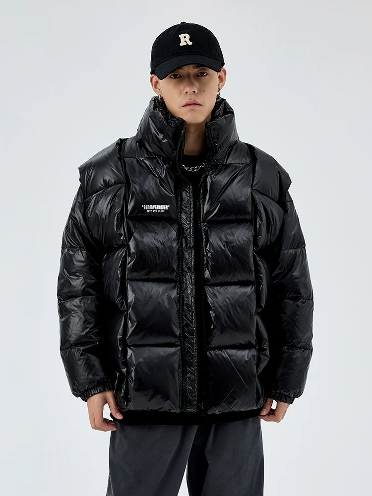 American woven down jacket men's trendy brand white duck down winter couple jacket stand-up collar bread jacket