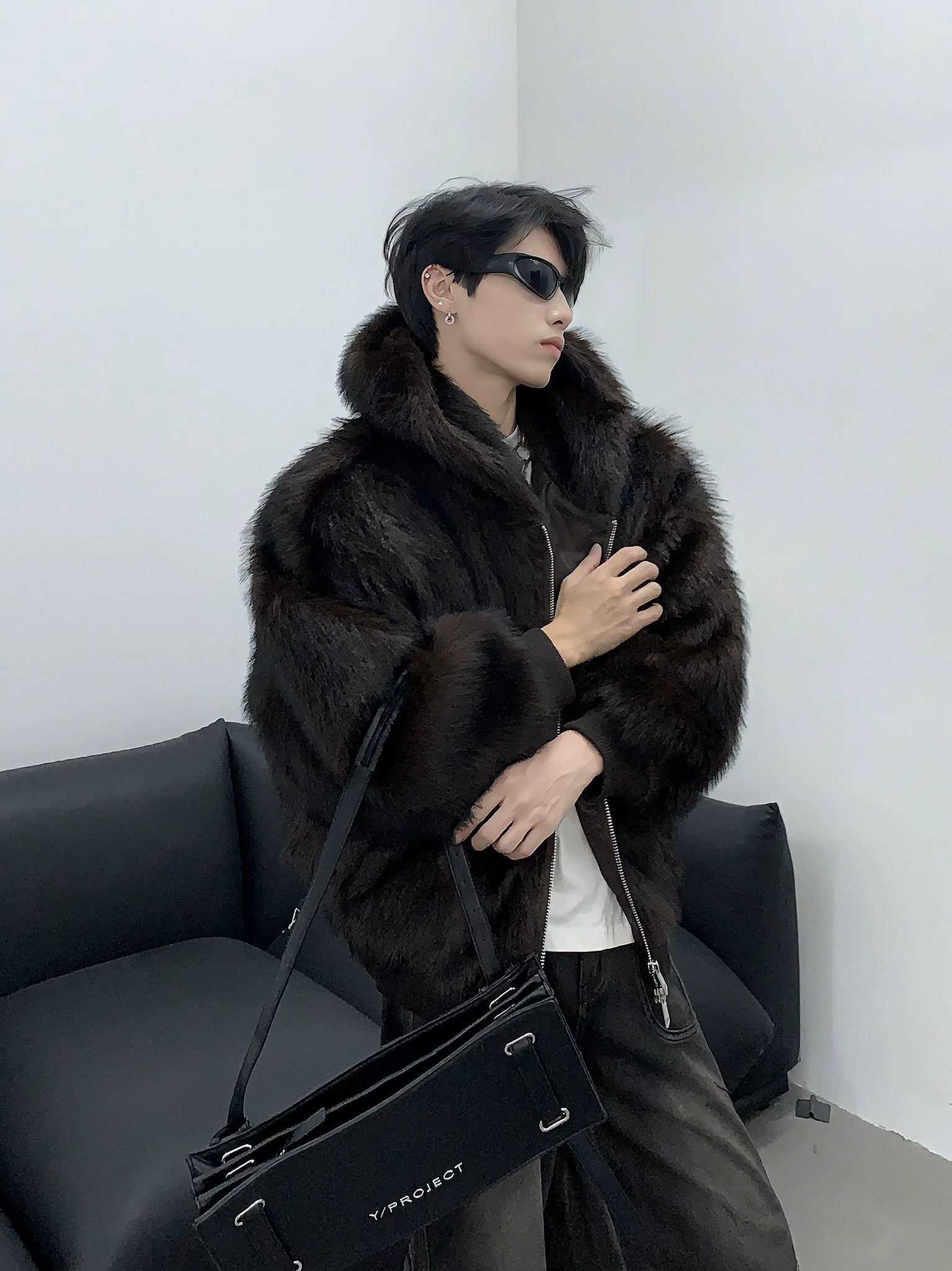 Winter thickened warm plush hooded mink jacket men's imitation fur cleanfit mink cotton jacket