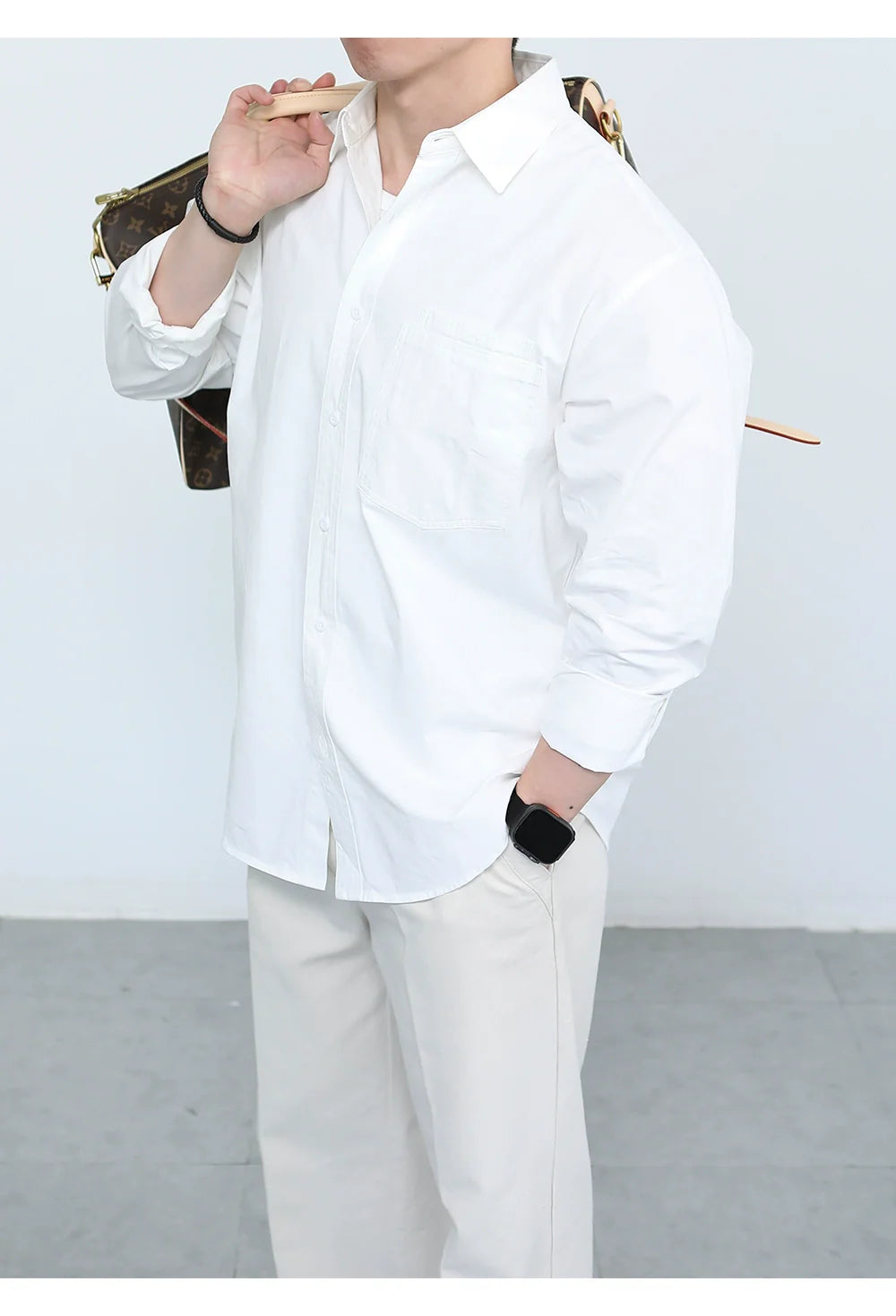 Premium long-sleeved white casual shirt SIN0950