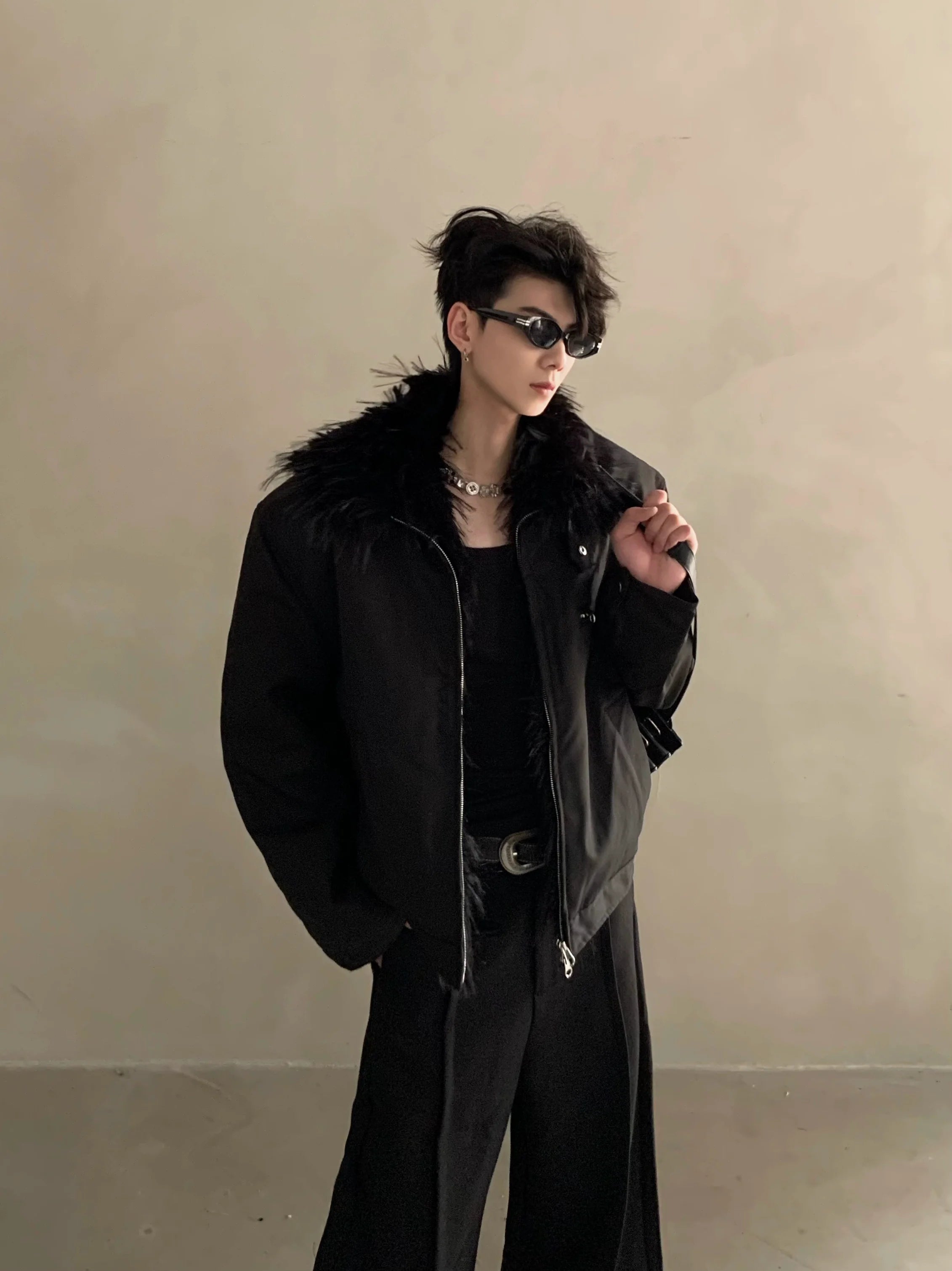 Winter niche mink fur collar seat mountain carved cotton-padded coat men's thickened warm high-end jacket jacket