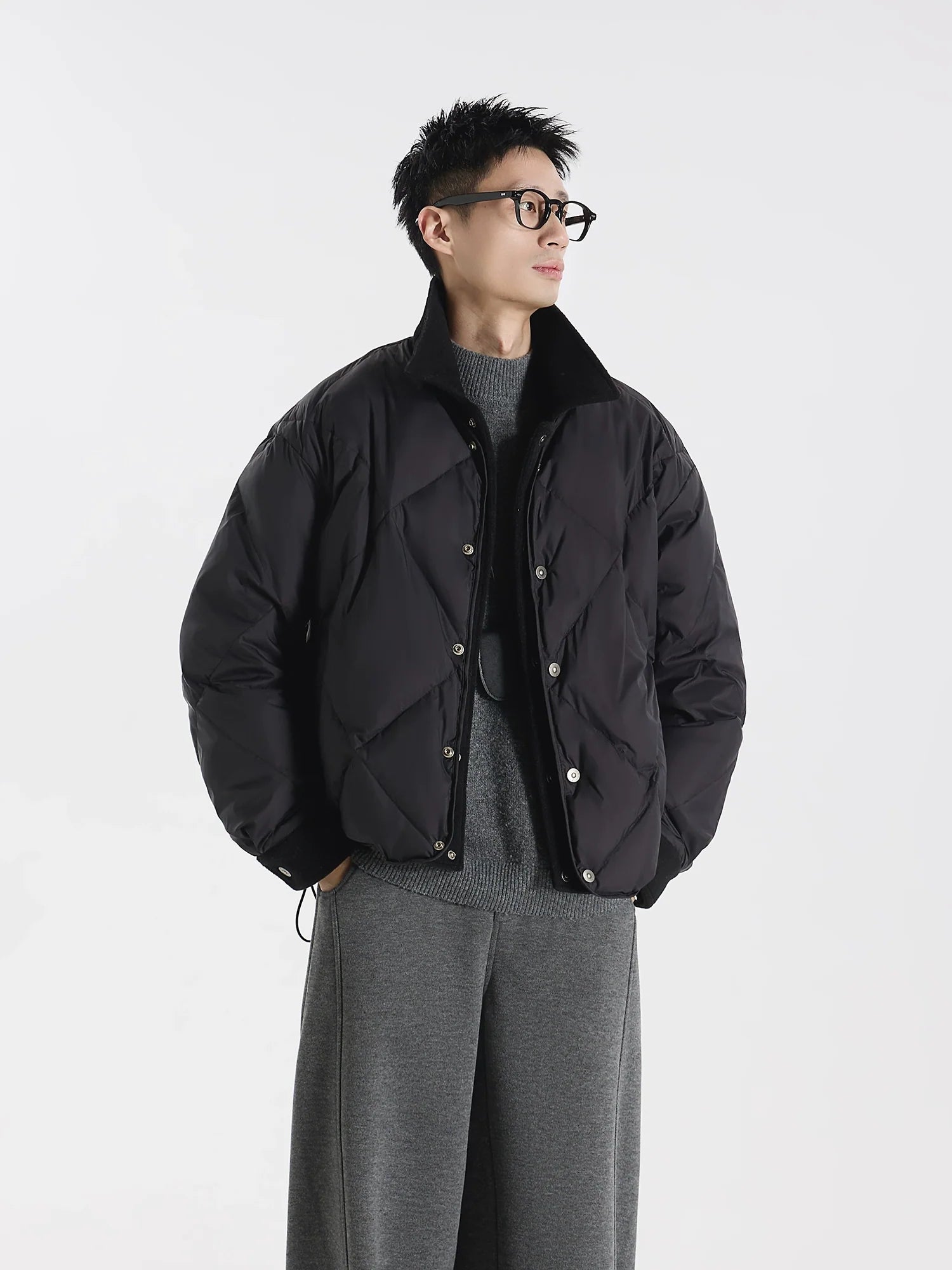 90 white duck down cationic blended woolen splicing stacked fake two down jackets