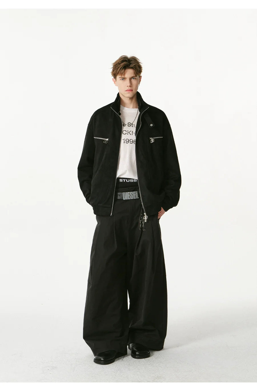 Heavy stand-up collar suede jacket couple loose coat SIN0991