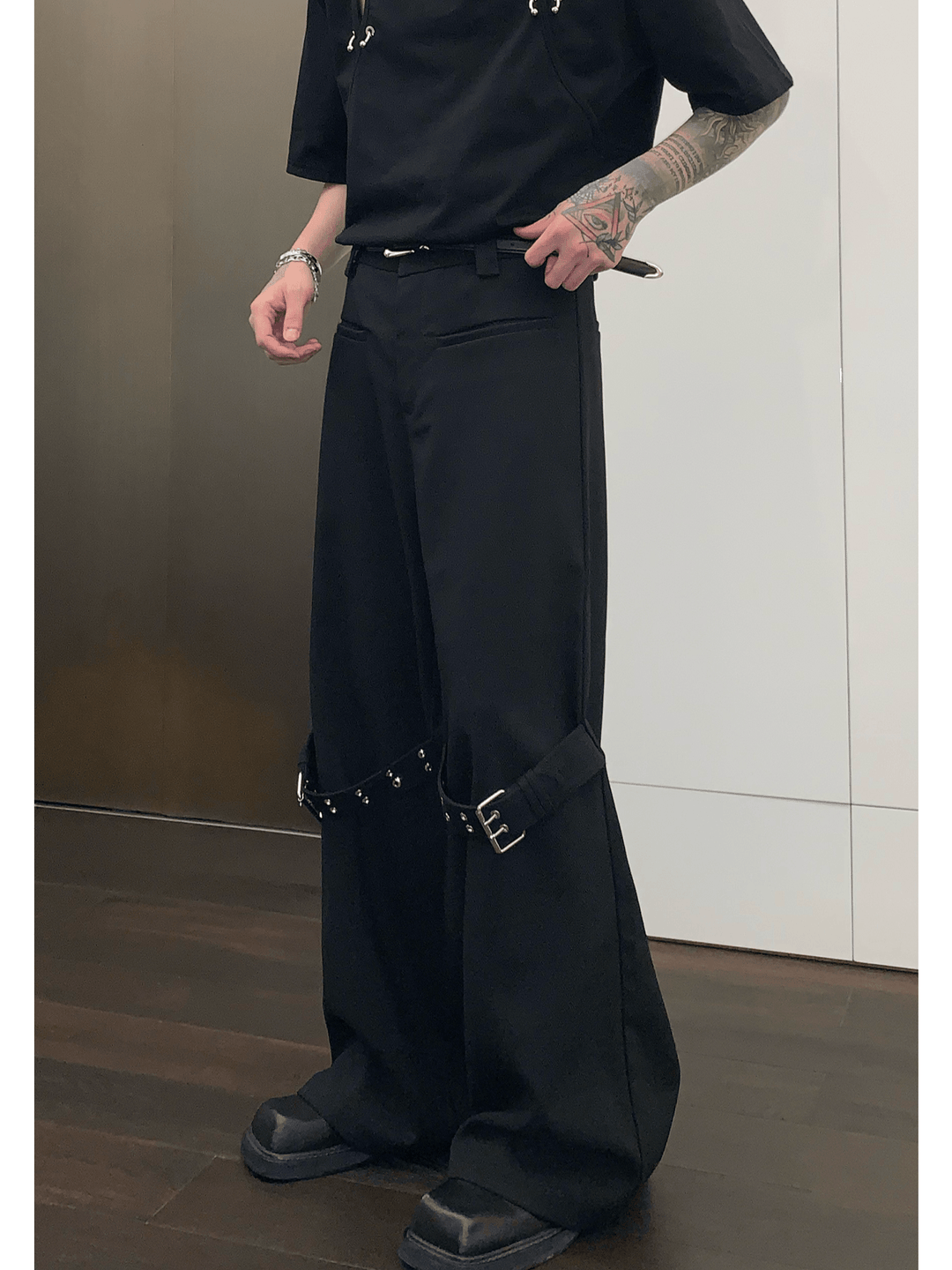 [CUIBUJU] strap design straight suit pants st1755
