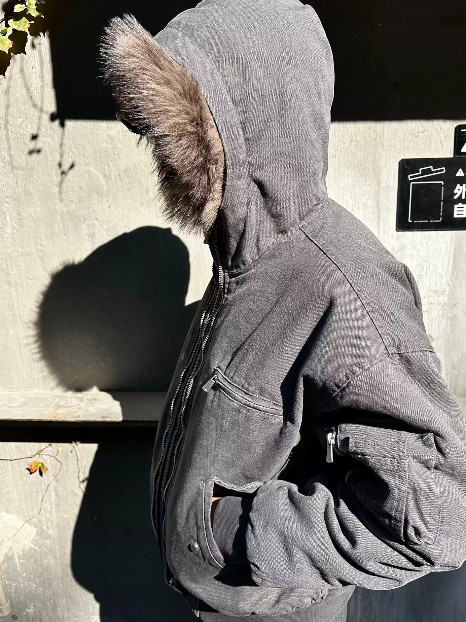 [Hermit] MULTI-ZIP FUR TRIM PADDED JACKET st5024